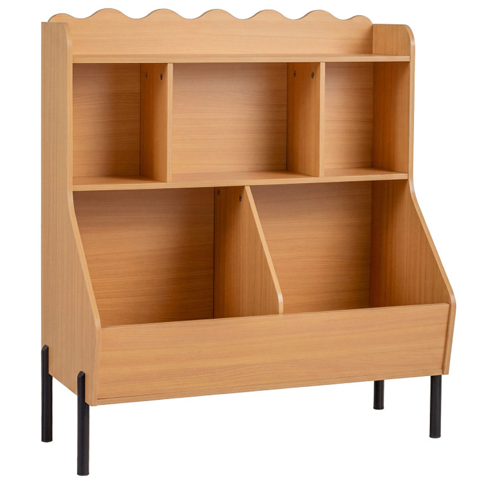 SUGIFT 5-Cube 36.5-in Montessori Kids Toy Storage Organizer and Wooden Bookshelf with Top Display Shelf