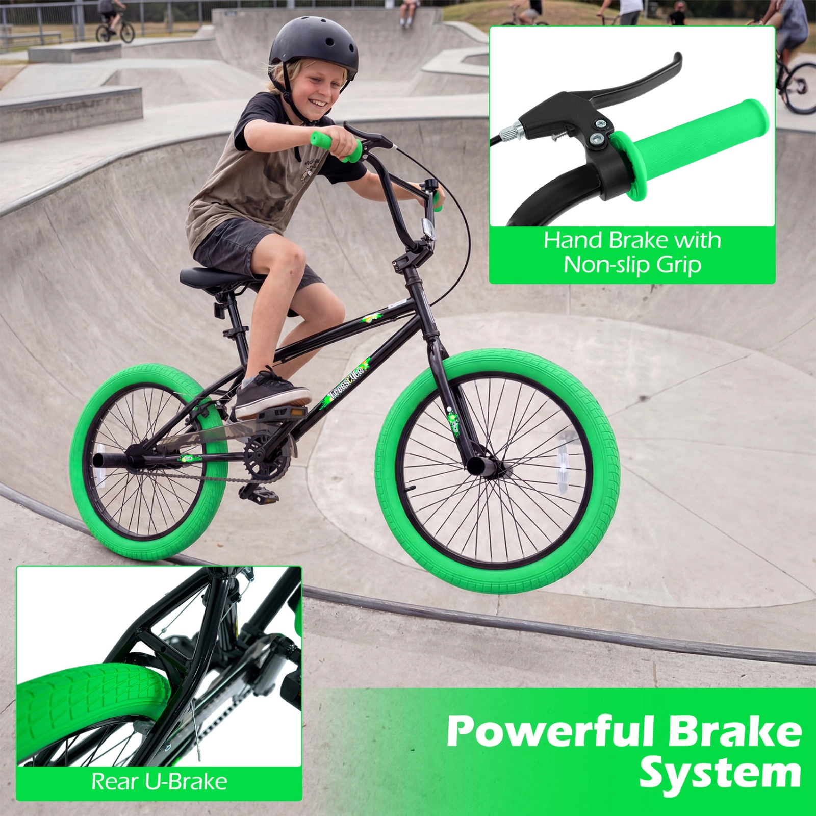 SUGIFT 20-in Trick Bicycle with 270 Degree Steering, 270° Handlebar, Adjustable Seat 110-lb Capacity Ages 8+ Green