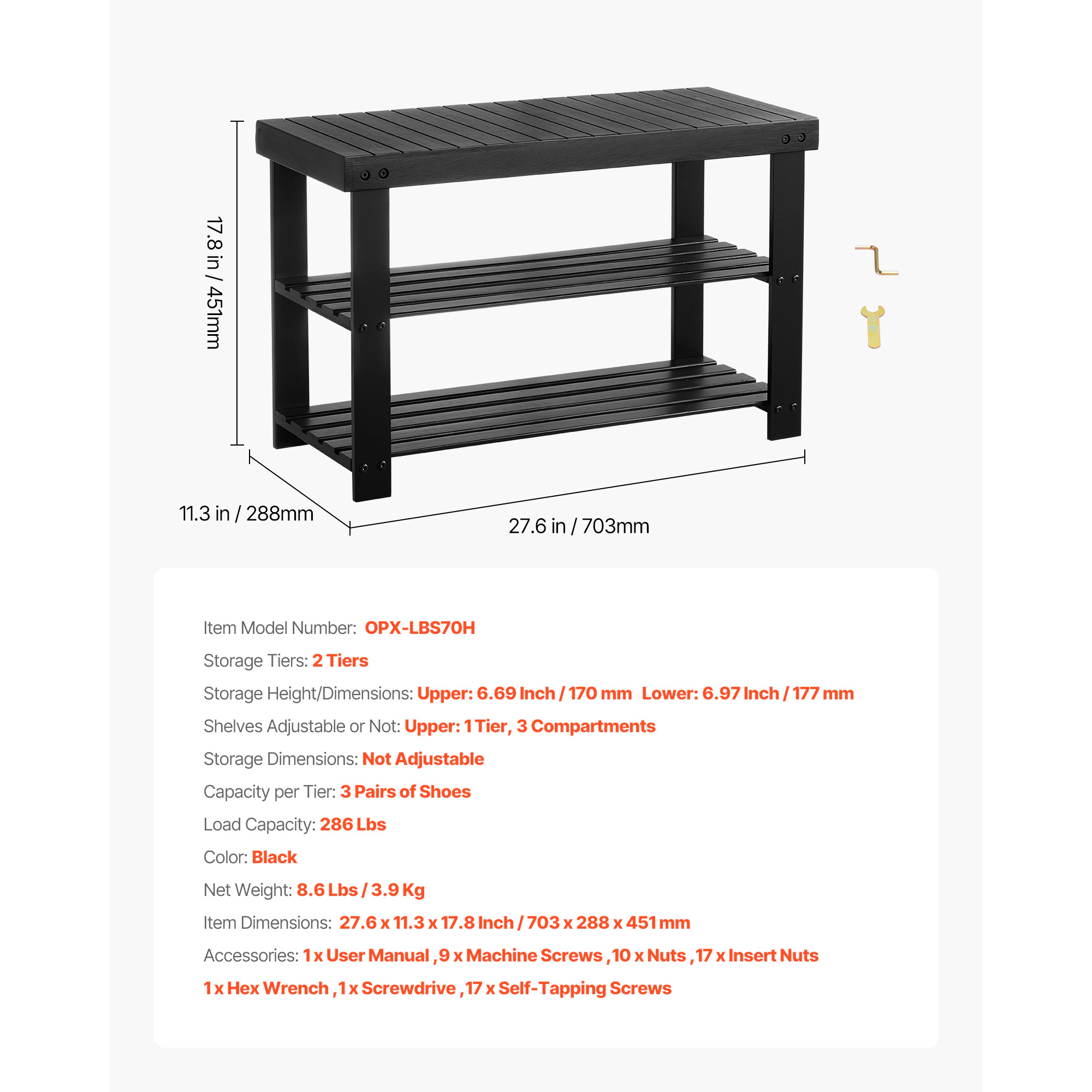 HONGGE Shoe Storage Bench for Hallway Entryway Bedroom