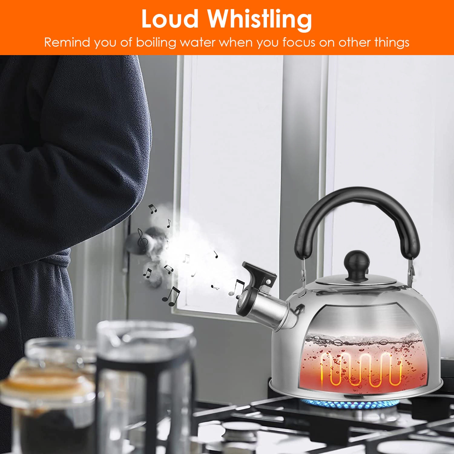 GBruno Stainless Steel Whistling Tea Kettle