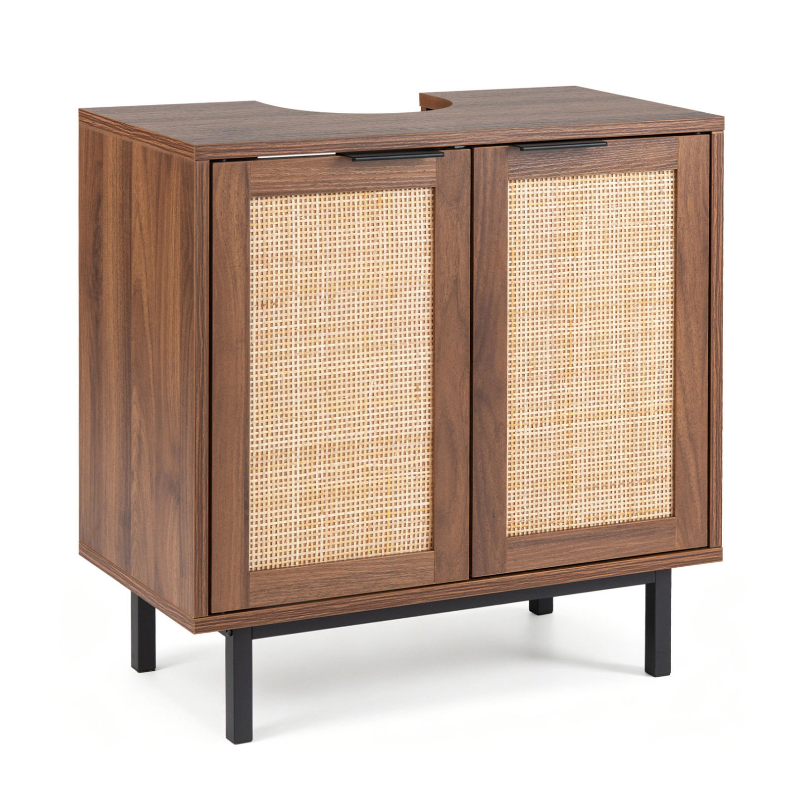 Glintex Bathroom Vanity Cabinet with U-Shaped Cut-Out and 2 Rattan Doors