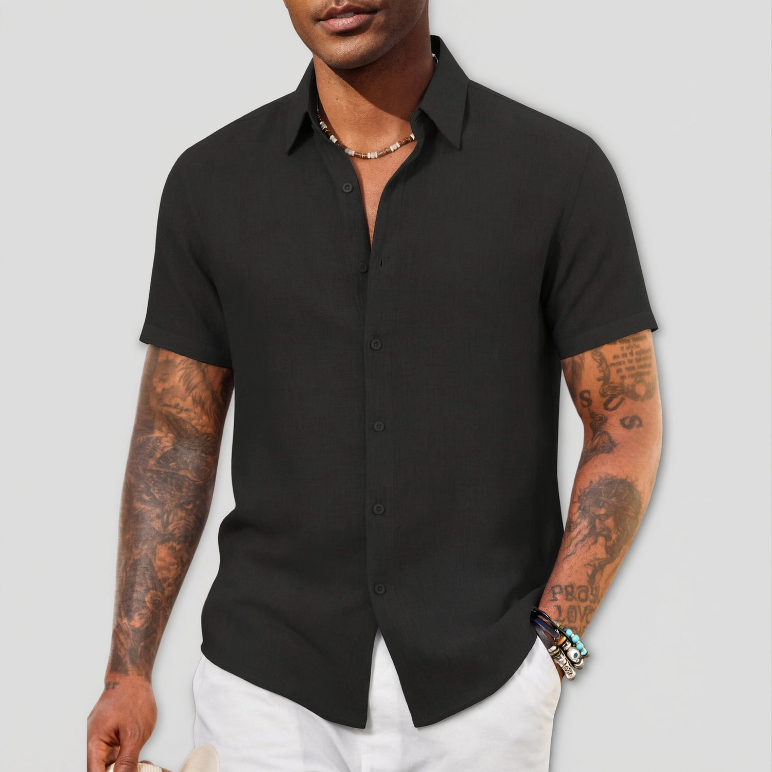 COOFANDY Mens Short Sleeve Button Down Shirt Lapel Collar Casual  Beach Tops