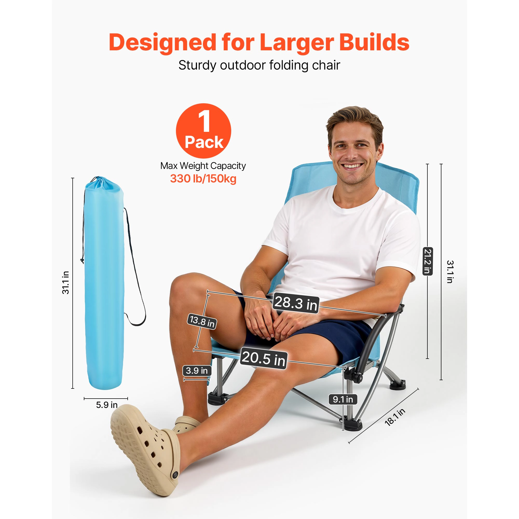 HONGGE Folding Beach Chair High Back Camping Chairs for Adults with Cup Pocket Mesh Back Carry Bag Portable Extra Wide