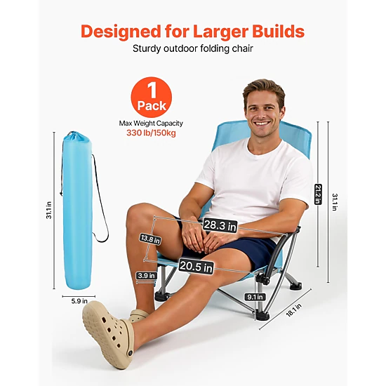 HONGGE Folding Beach Chair High Back Camping Chairs for Adults with Cup Pocket Mesh Back Carry Bag Portable Extra Wide