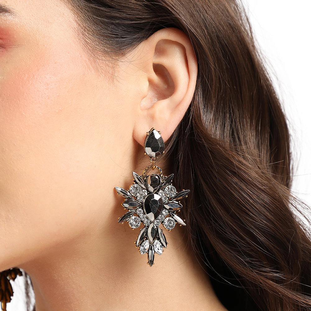 SOHI Women's Chrome Silver Crystal Drop Earrings