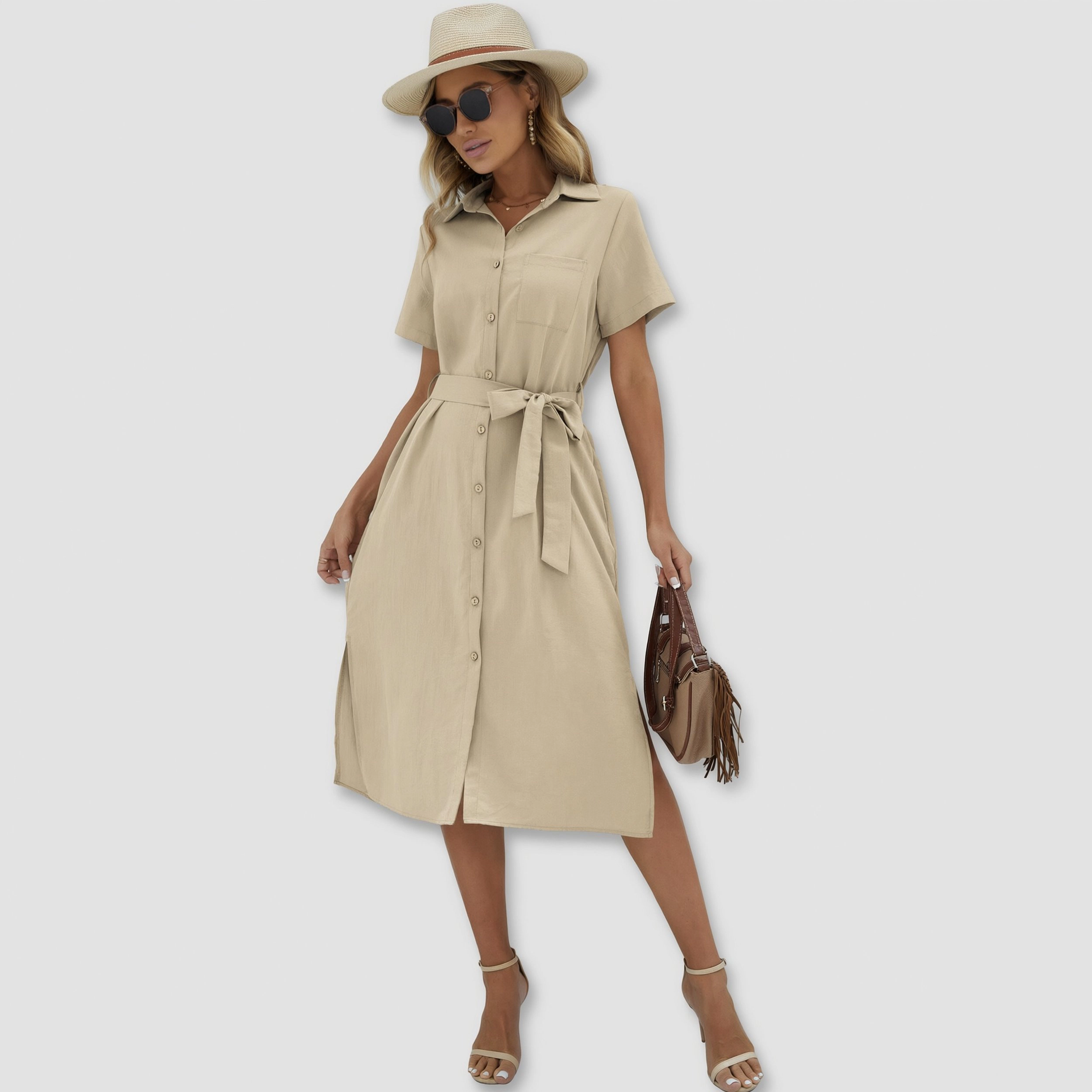 Zeagoo Women's Collared Short Sleeve Shirt Dress
