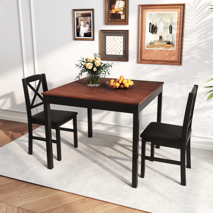 Hivvago 3-Piece Dining Table Set Wooden Square Kitchen For 2 People