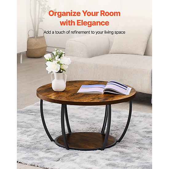 HONGGE Coffee Table Modern Round Coffee Table 2 Tiers Wooden Circle Center Desk with Open Storage Minimalist Sturdy