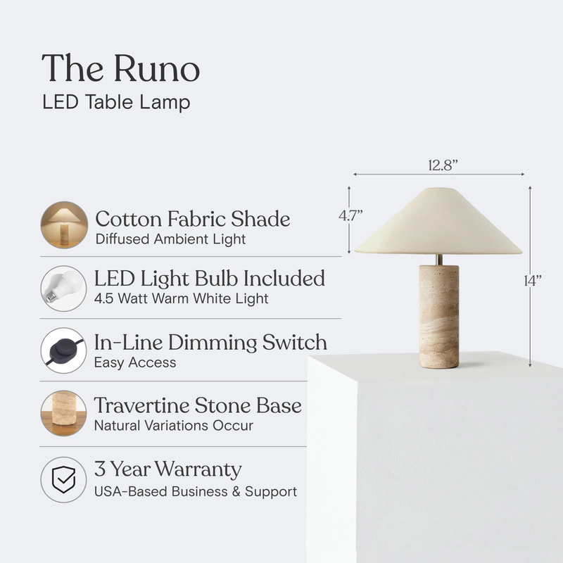 Brightech Runo Marble Travertine Table Lamp