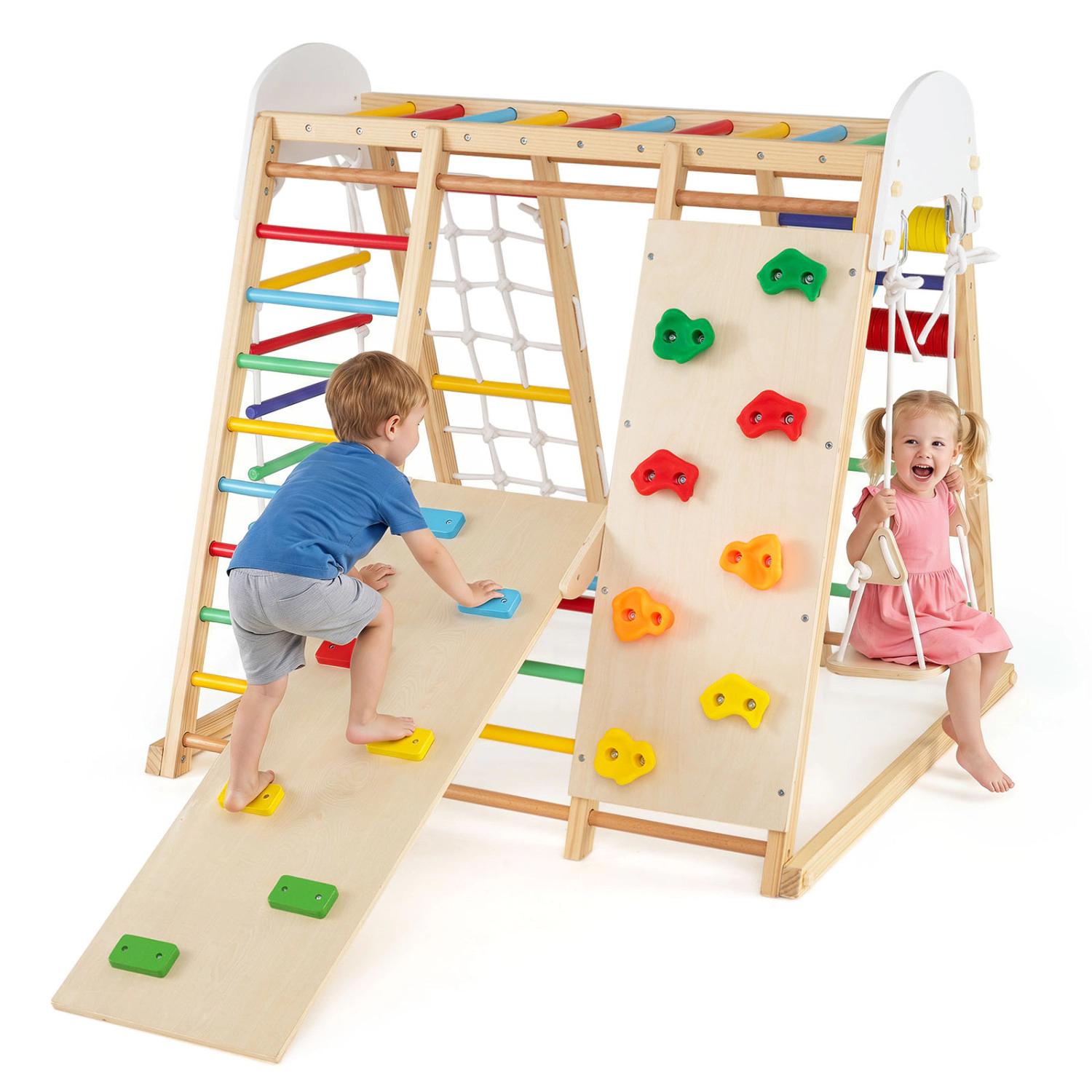 LJG 8-in-1 Foldable Indoor Jungle Gym for Kids with Swing and Monkey Bars