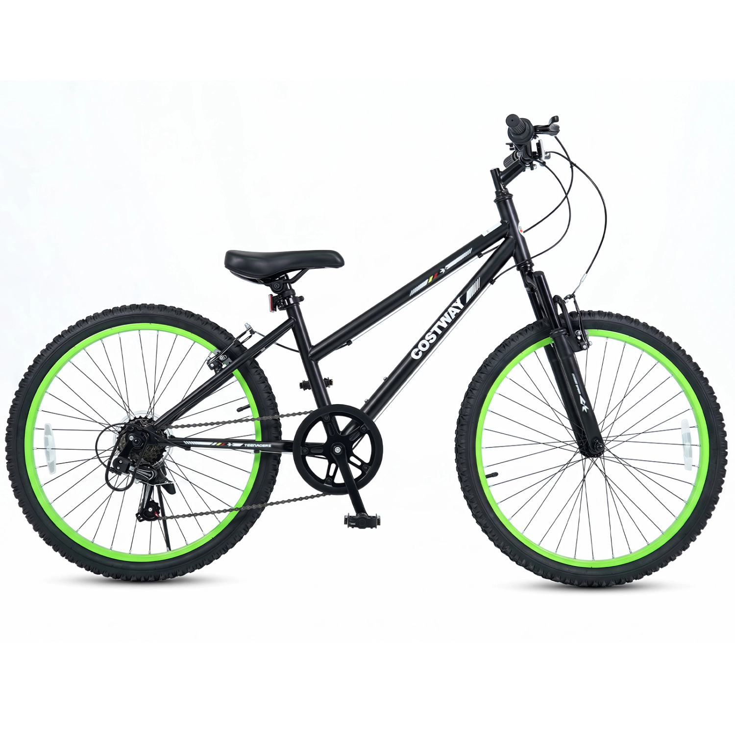 LJG 24 Inch Kids Mountain Bike Adjustable with 7 Speed and Suspension Fork