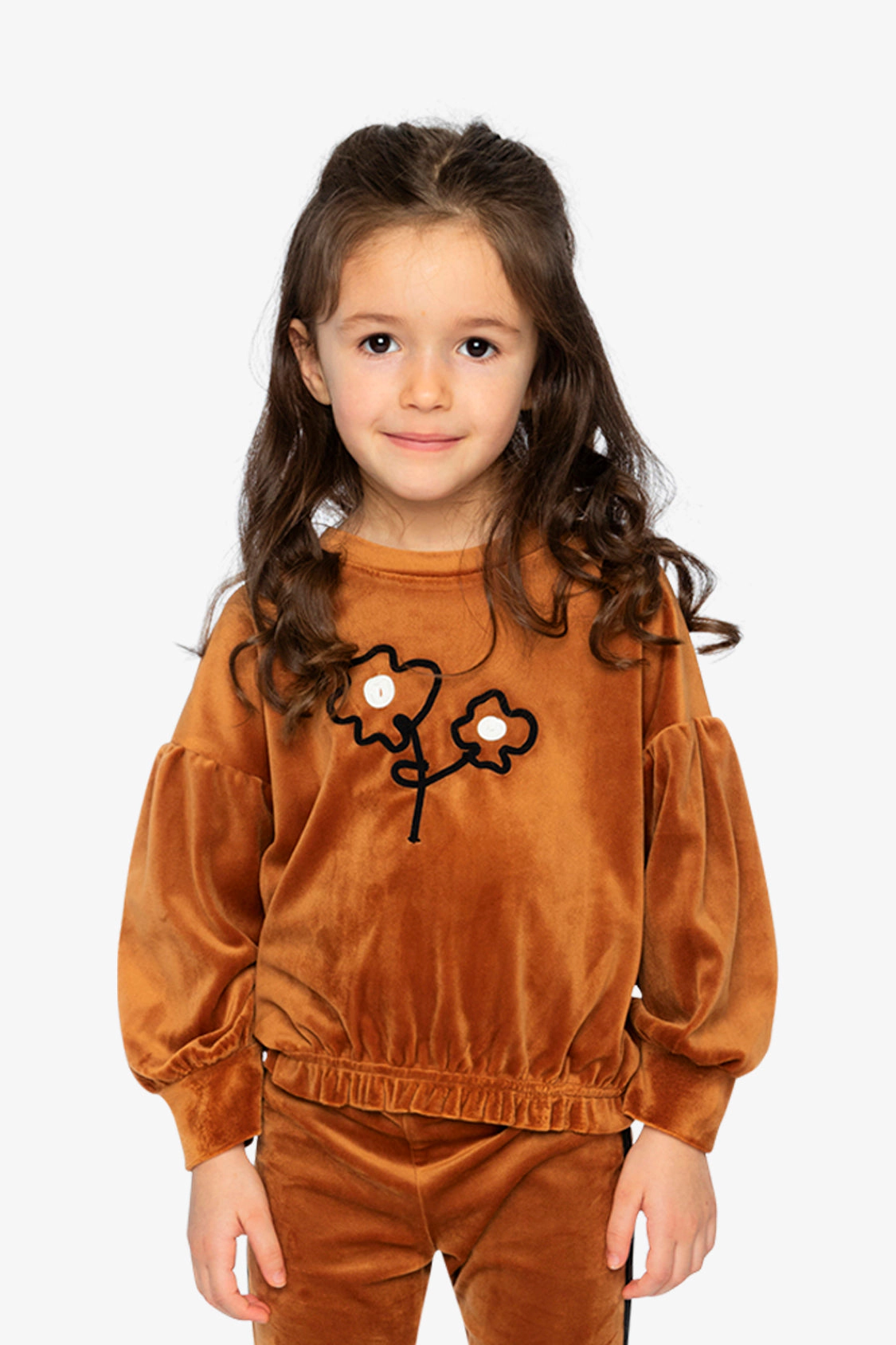 Deux par Girls Flower Appliqué Shimmer Velvet Top
