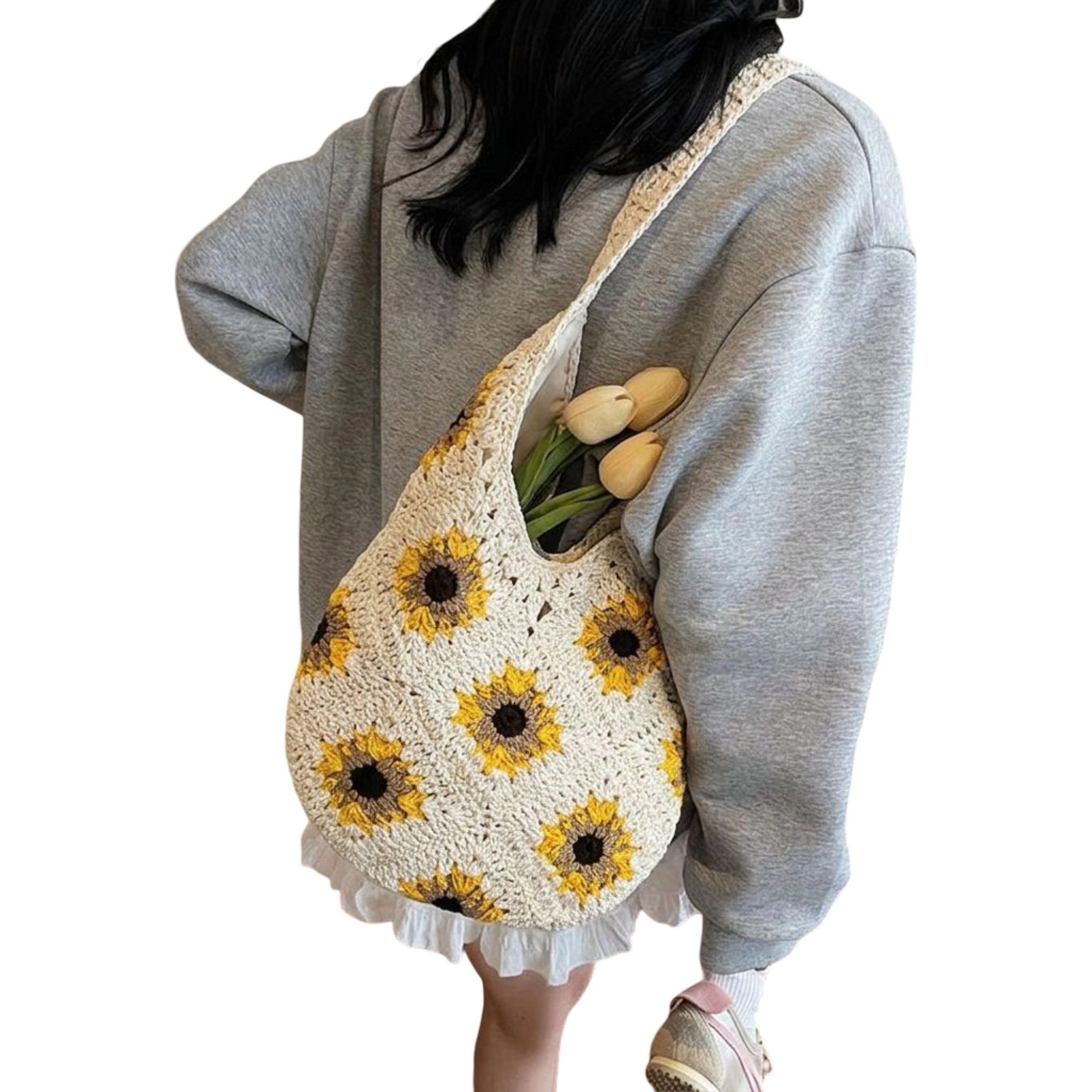 Alilang Women's Sunflower Crochet Shoulder Tote Bag Large Capacity Handbag