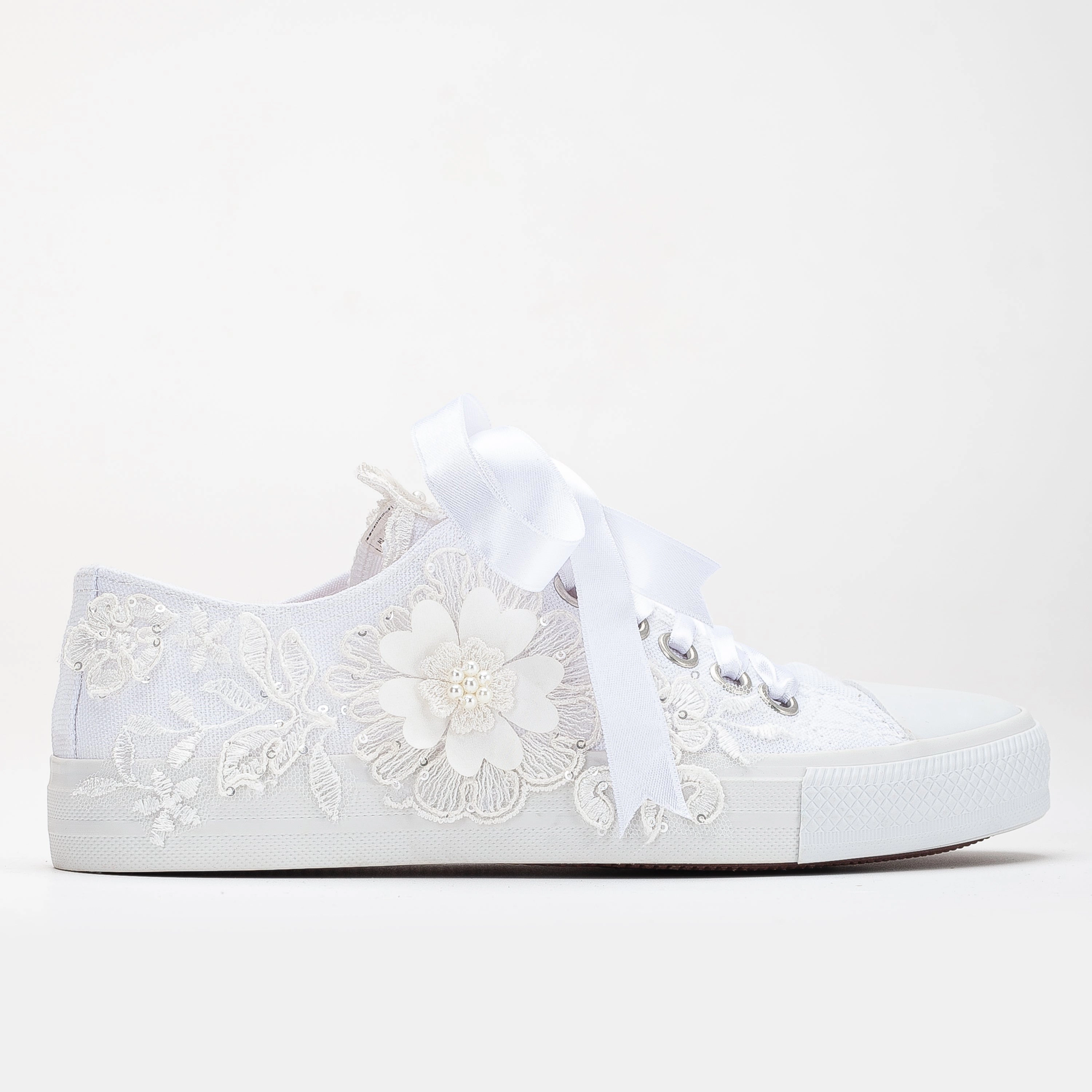 Forever & Always Womens Peyton Floral Lace Bridal Sneakers