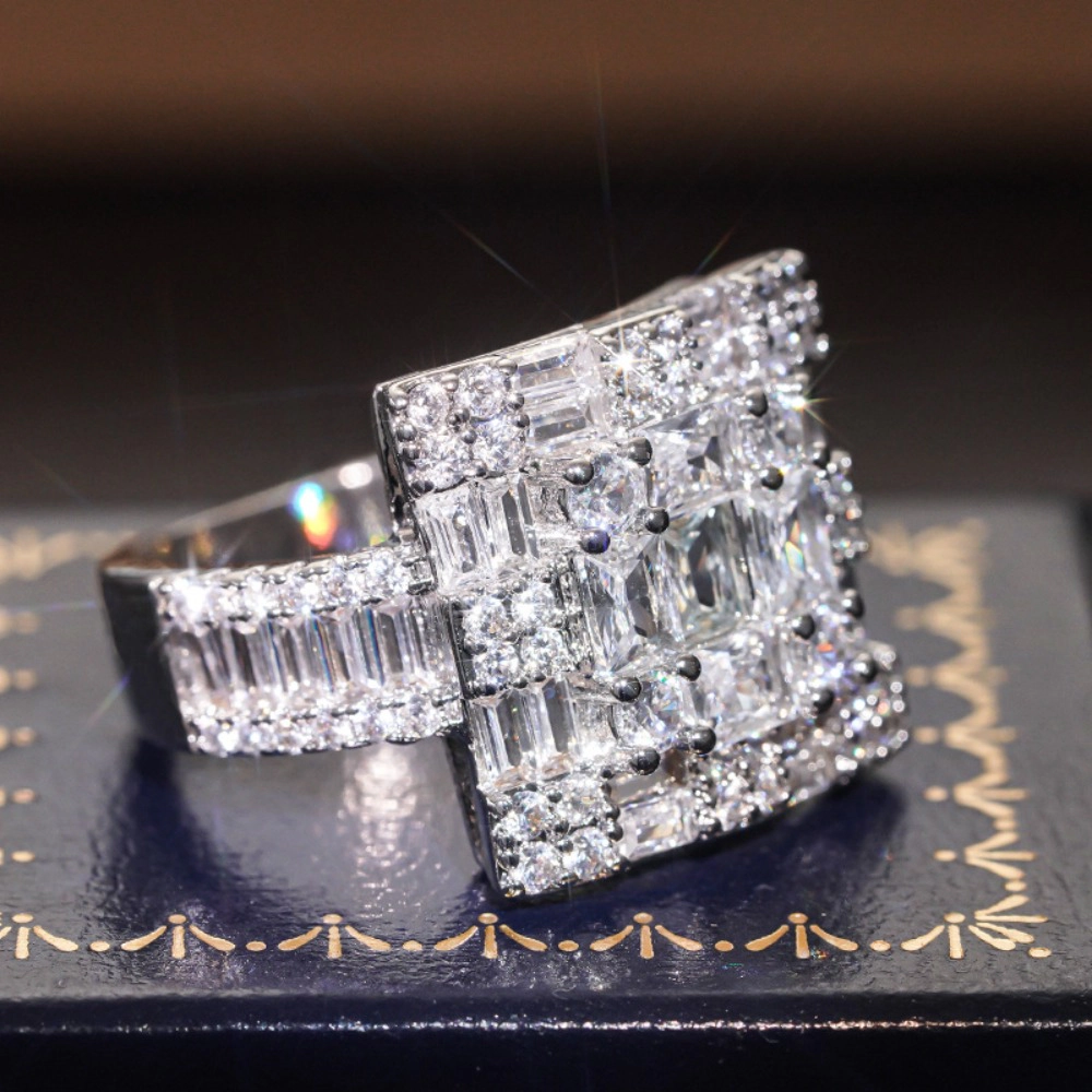 Modern Geometric Facet Cubic Zirconia Ring for Women