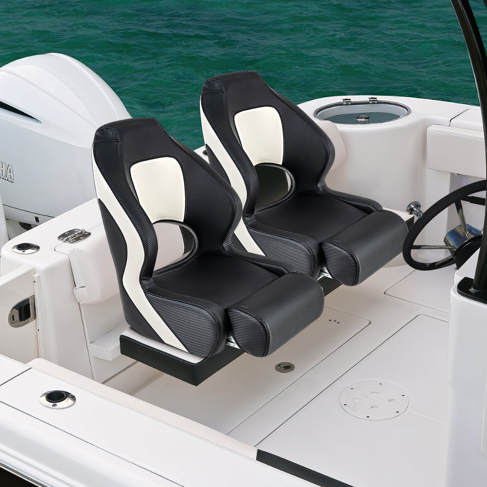 SUGIFT Black Captain Bucket Boat Seat with Flip-Up Bolster 22-in W 27.5-in D 24.5-in H 330-lb Chair Capacity