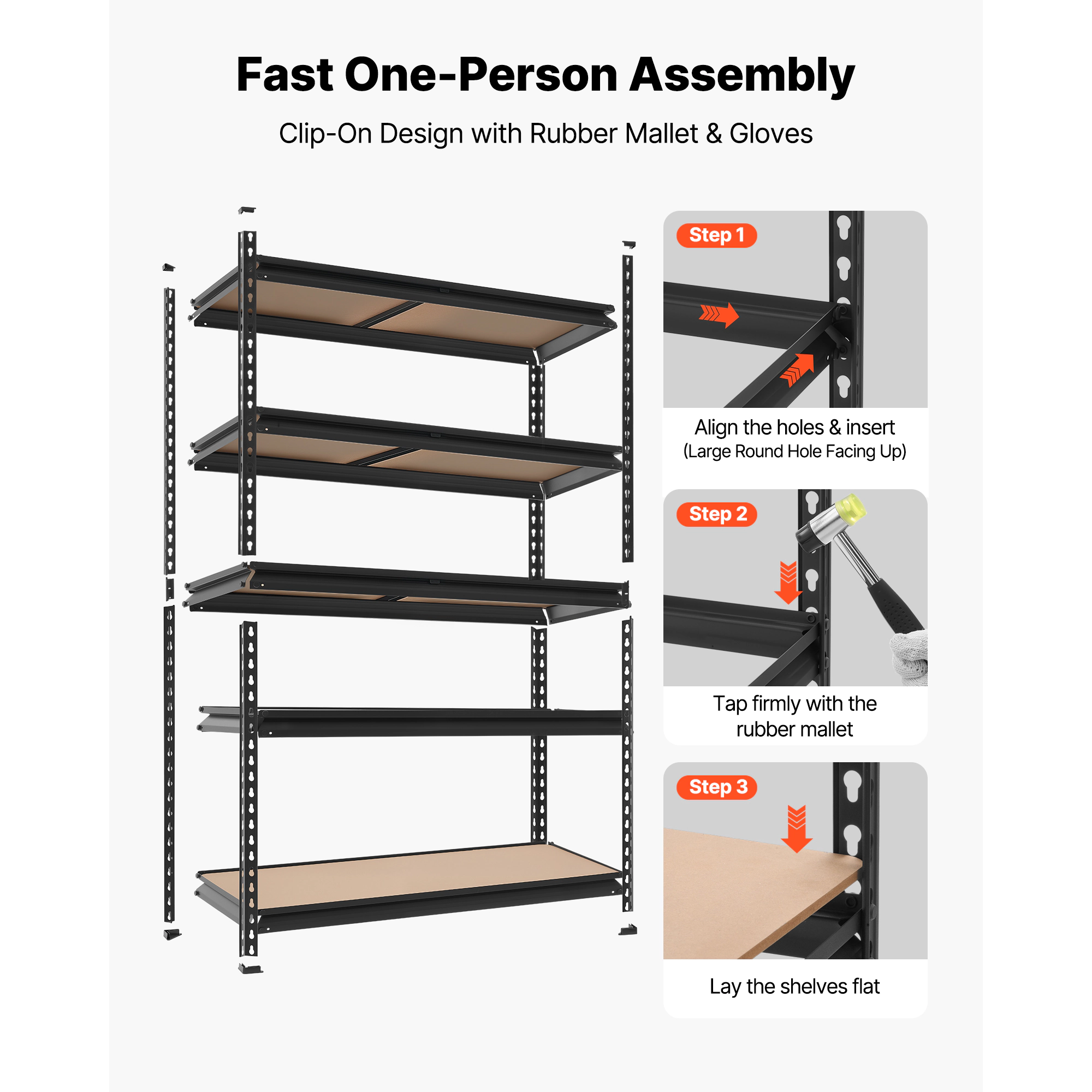 Flynama 5 Tier 48.4 x 24.4 x 71.4 in Shelves 3000 LBS Adjustable Heavy Duty Utility Rack for Garage Workshop Warehouse