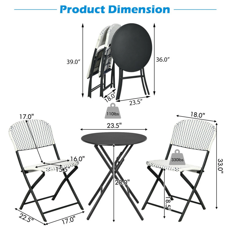 Hivvago 3 Pieces Patio Rattan Bistro Set With Round Dining Table And 2 Chairs