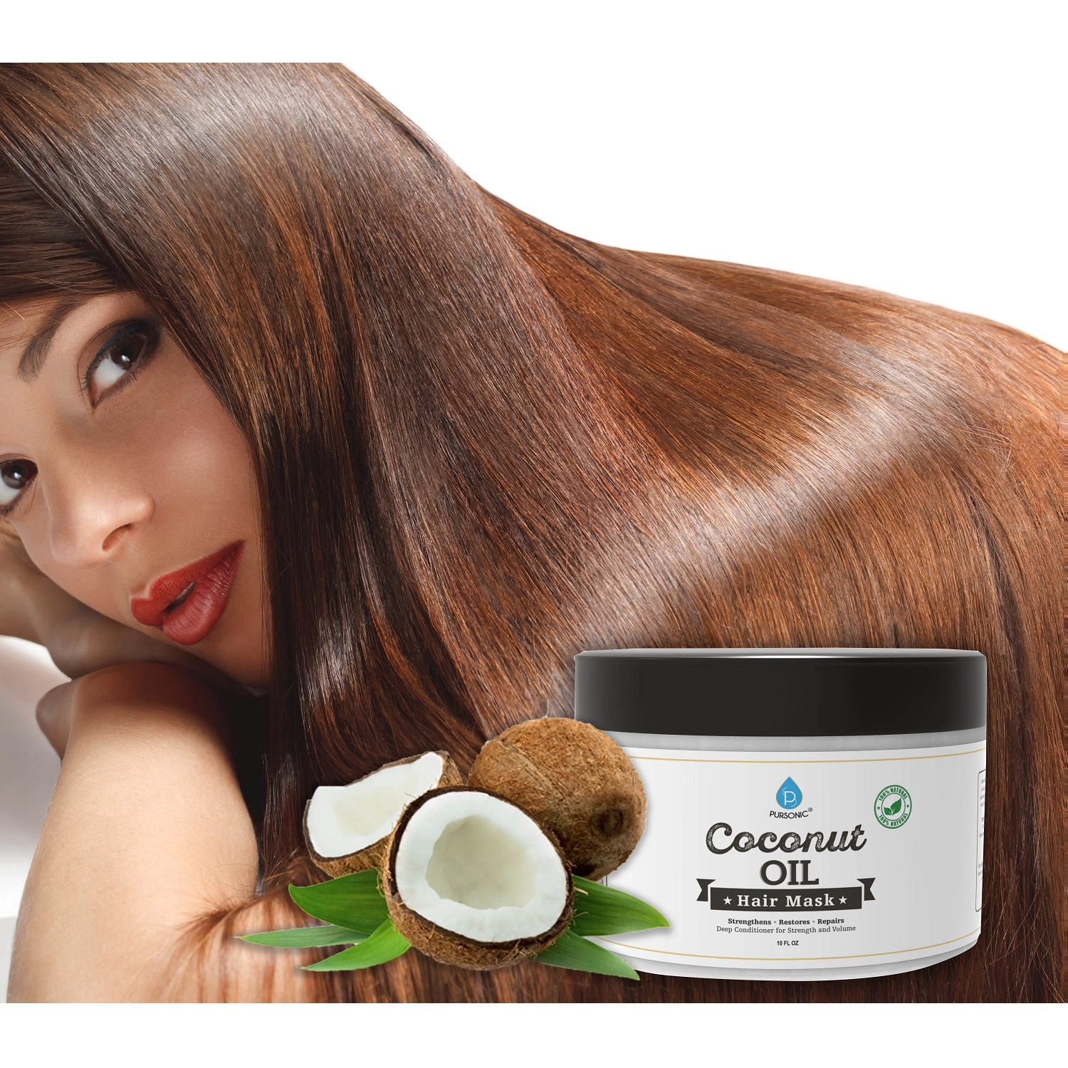 Pursonic Unisex 100% Natural Coconut Oil Hair Mask – 10 Oz