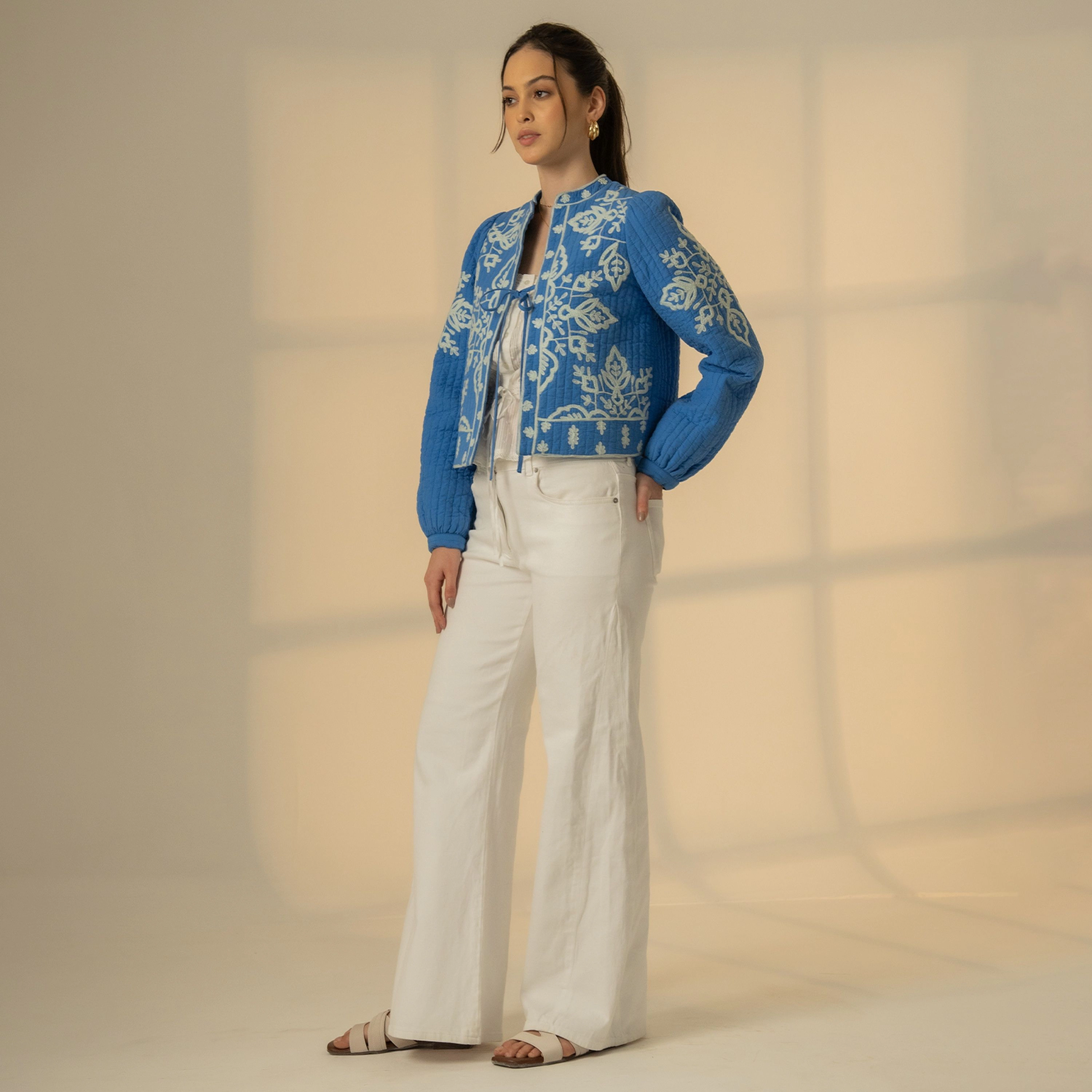 Rose & Nancy Women's Lori Blue Embroidered Quilted Jacket