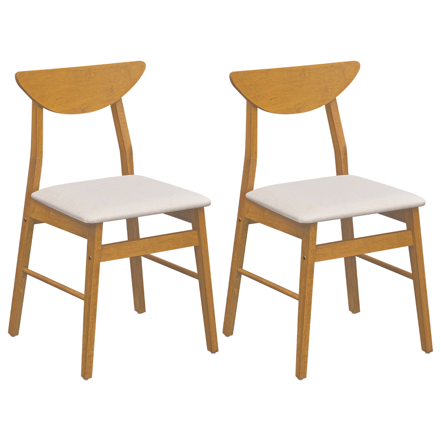 LJG Set of Upholstered Dining Chairs with Curved Backrest and Rubber Wood Frame
