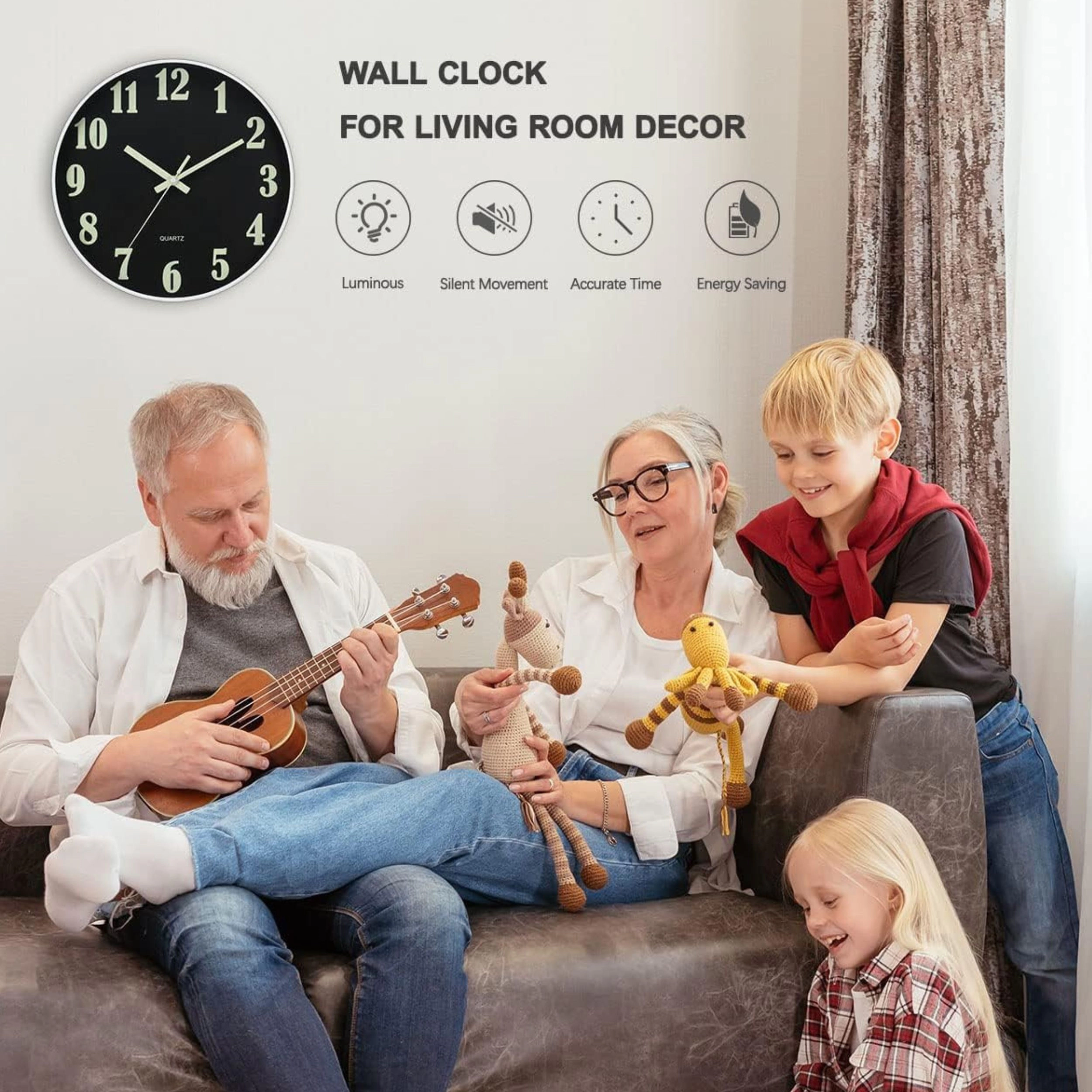 Stock Preferred 12 Inch Glow in the Dark Silent Wall Clock Battery Operated Modern Clock