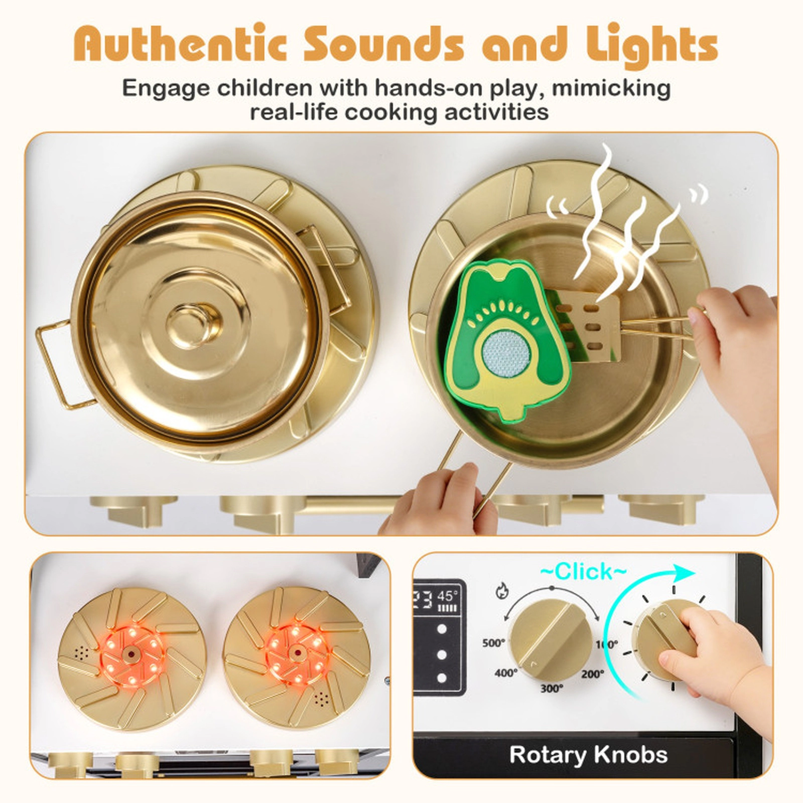 SUGIFT Wooden Kids Kitchen Playset with Realistic Lights and Sounds Play Ice Maker 36.5-in Wide Ages 3+ Black/White