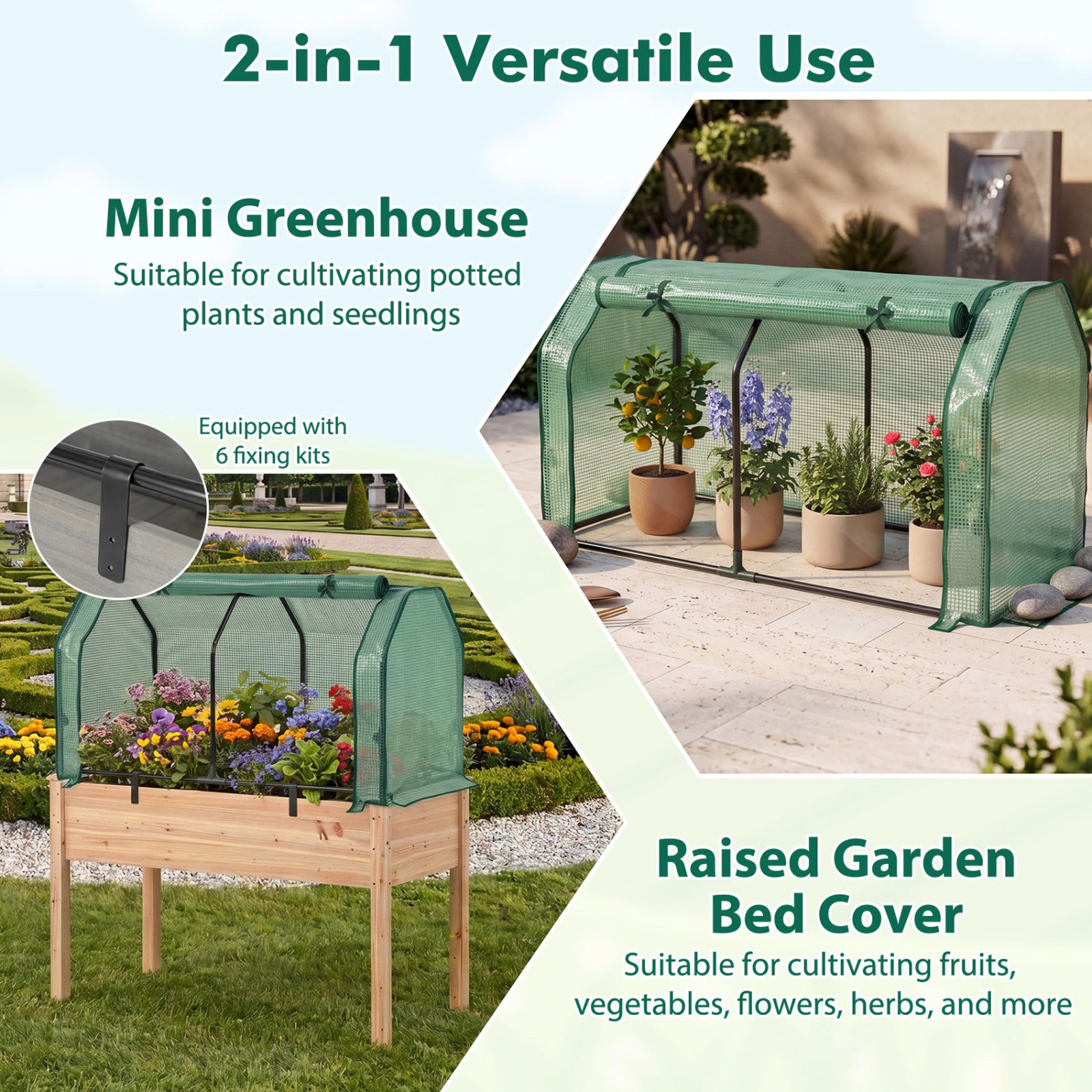 SUGIFT Outdoor Portable Mini Greenhouse with PE Cover and Zippered Door 47-in Wide Frame White/Green