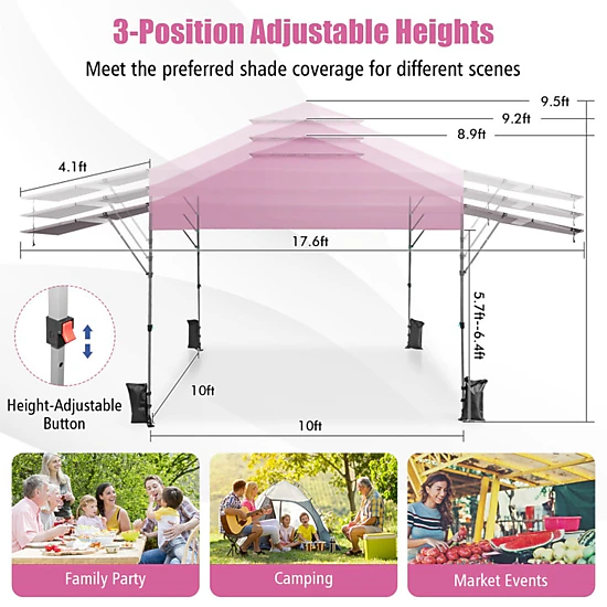 SUGIFT Dual Half-Awning Outdoor Instant Pop-up Canopy Tent Adjustable Height Blue/Gray/White