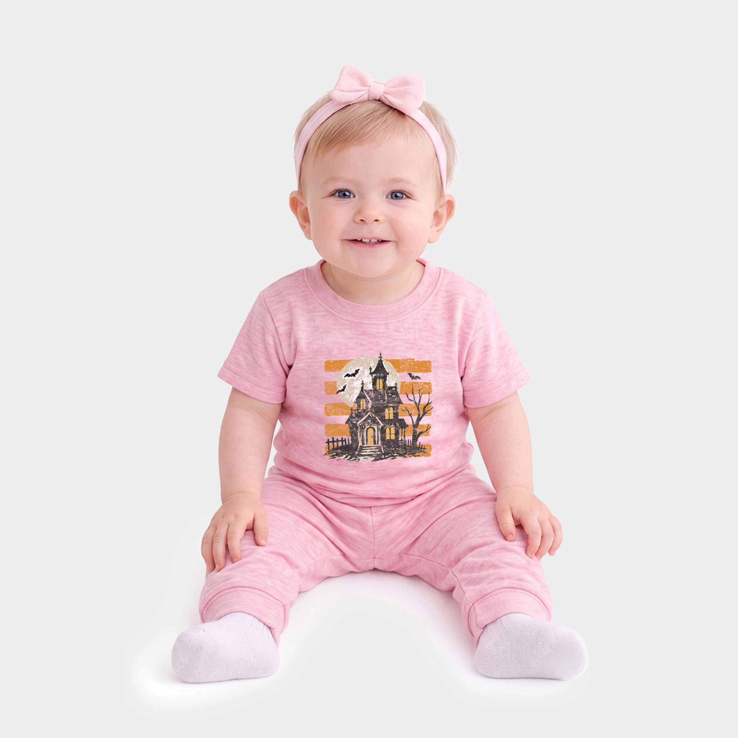 The Juniper Shop - Infant Jogger Pant Crew Set Haunted House Orange Stripes