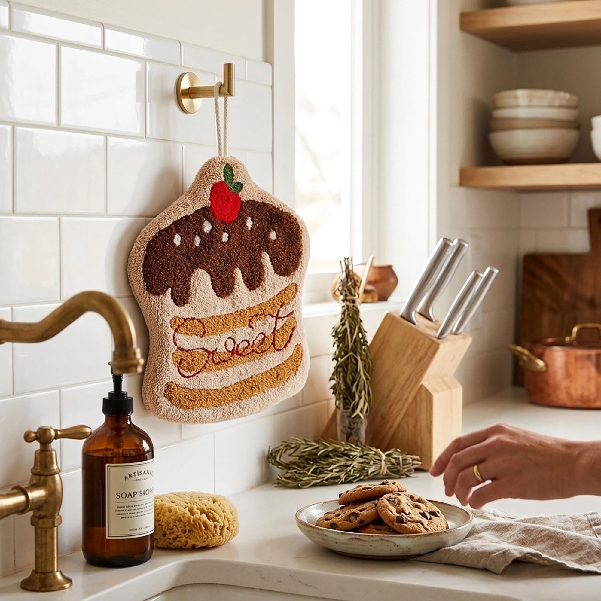 Alilang Unisex 3 Pack Hanging Hand Towels Cute Cake Design Soft Absorbent Kitchen Bathroom