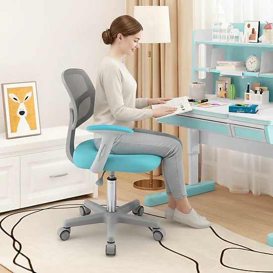 SUGIFT Kids Desk Chair, Adjustable Ergonomic Study Chair with Mesh Back, Auto-Brake Casters, Turquoise