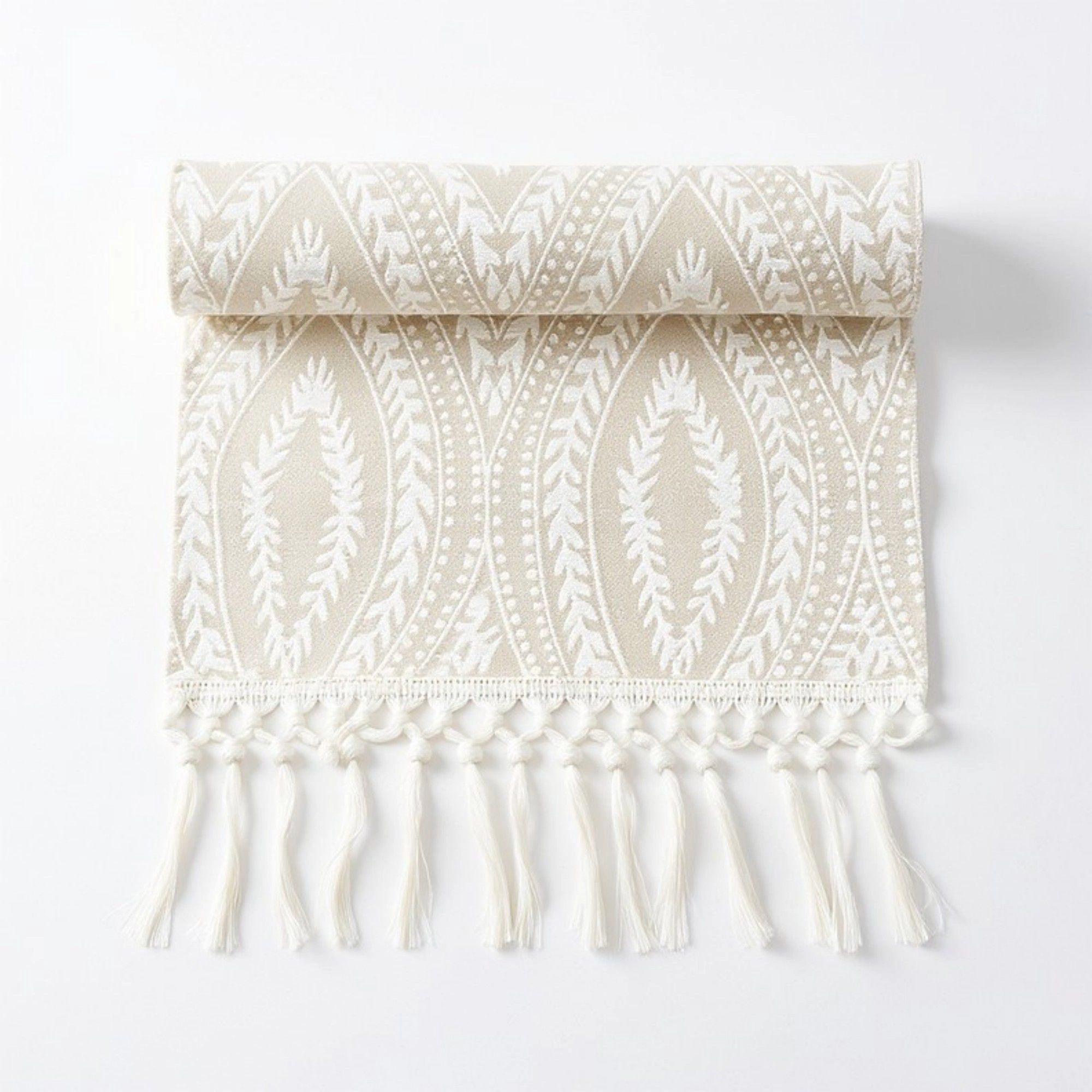 Alilang Women Textured Pattern Table Runner with Tassel Fringe and Woven Detailing 13.5x55in
