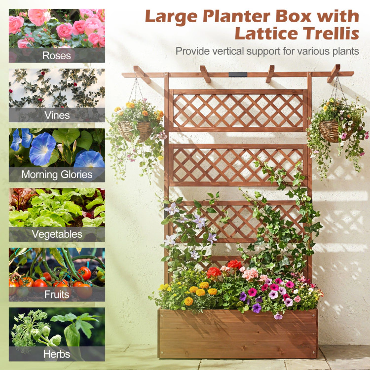 Hivvago Wooden Planter Box with Lattice Trellis Raised Garden Bed Privacy Screen Flat Roof