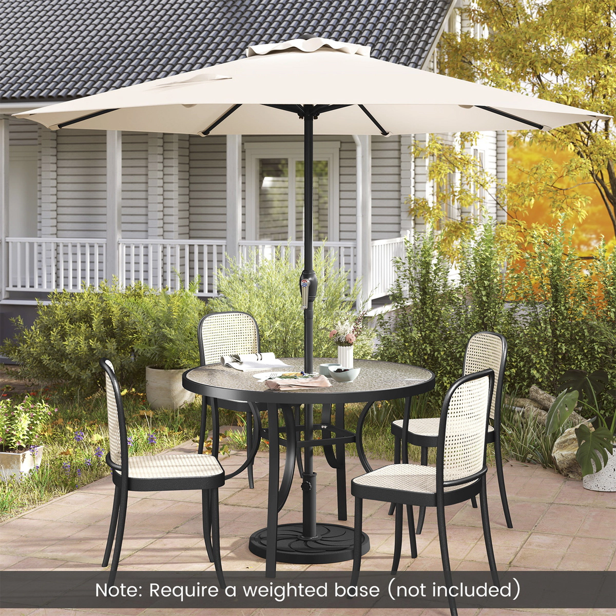 SUGIFT Heavy Duty Market Patio Umbrella with Crank Handle and 8 Metal Ribs 8.5-ft Square Canopy 2-Piece Pole Beige