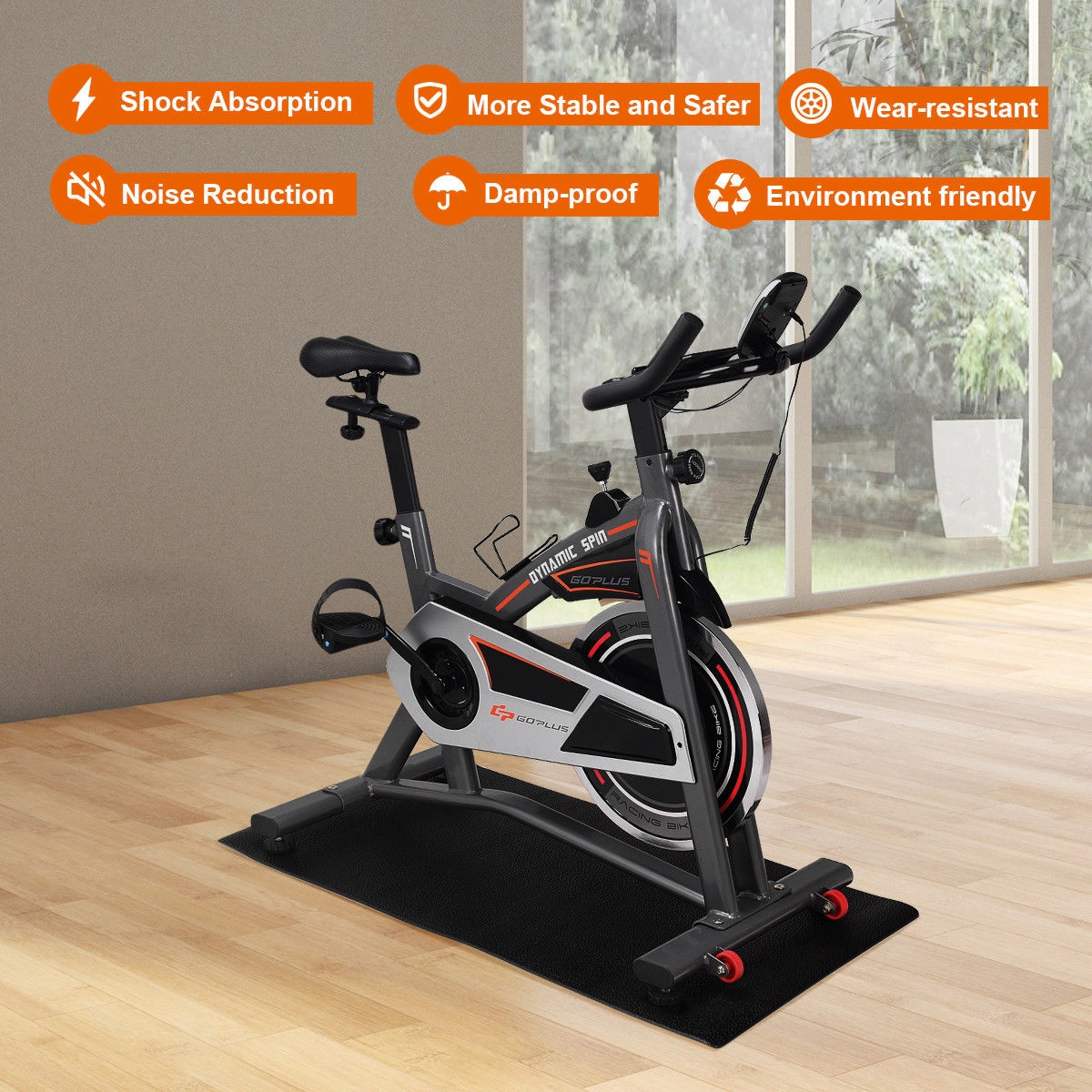 SUGIFT Black 47-in x 24-in Thick PVC Treadmill Mat with Non-Skid Textured Surface and Water Resistant Finish