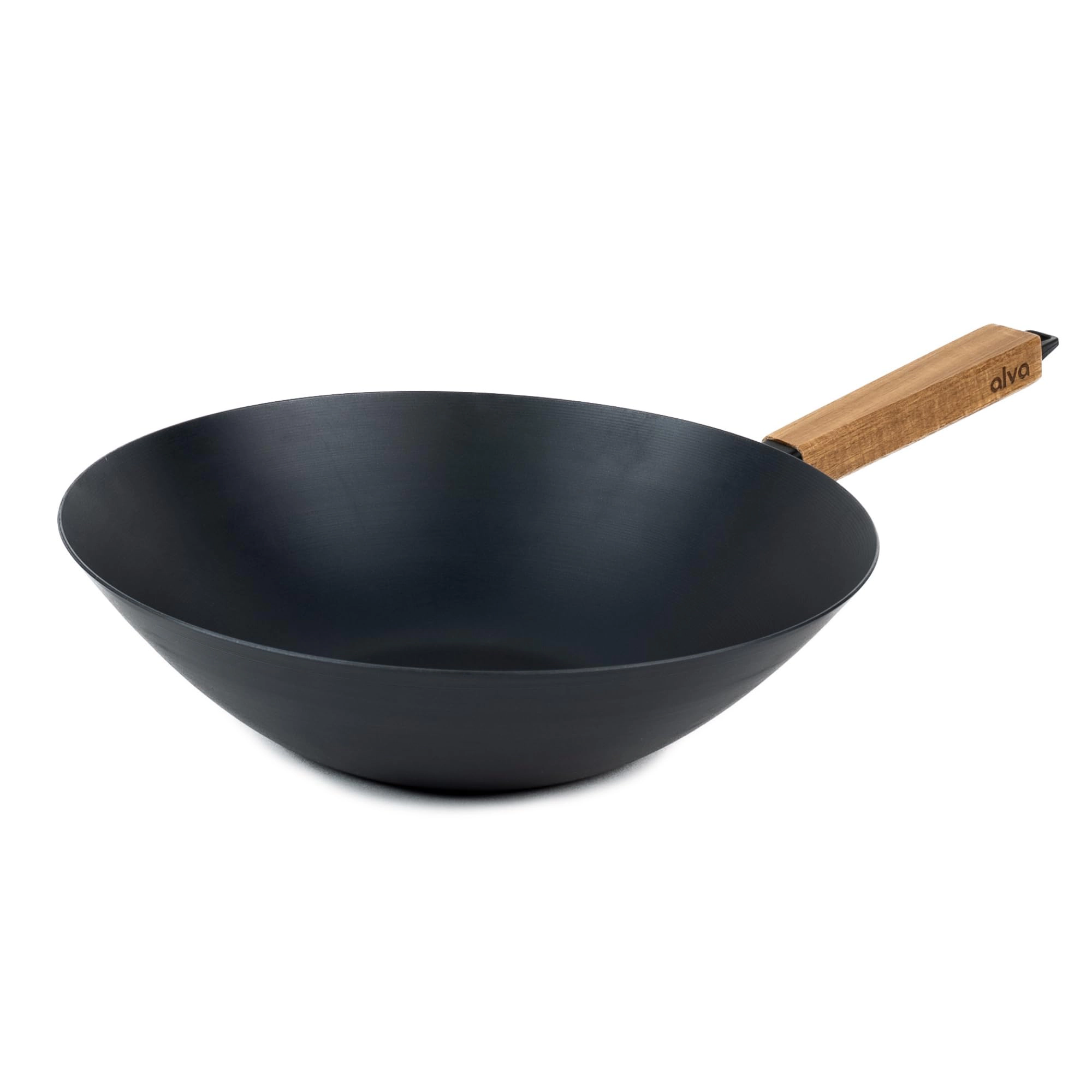 Alva Forest 12" Carbon Steel Wok Pan, Naturally Nonstick Pre-Seasoned with Acacia Wood Handle