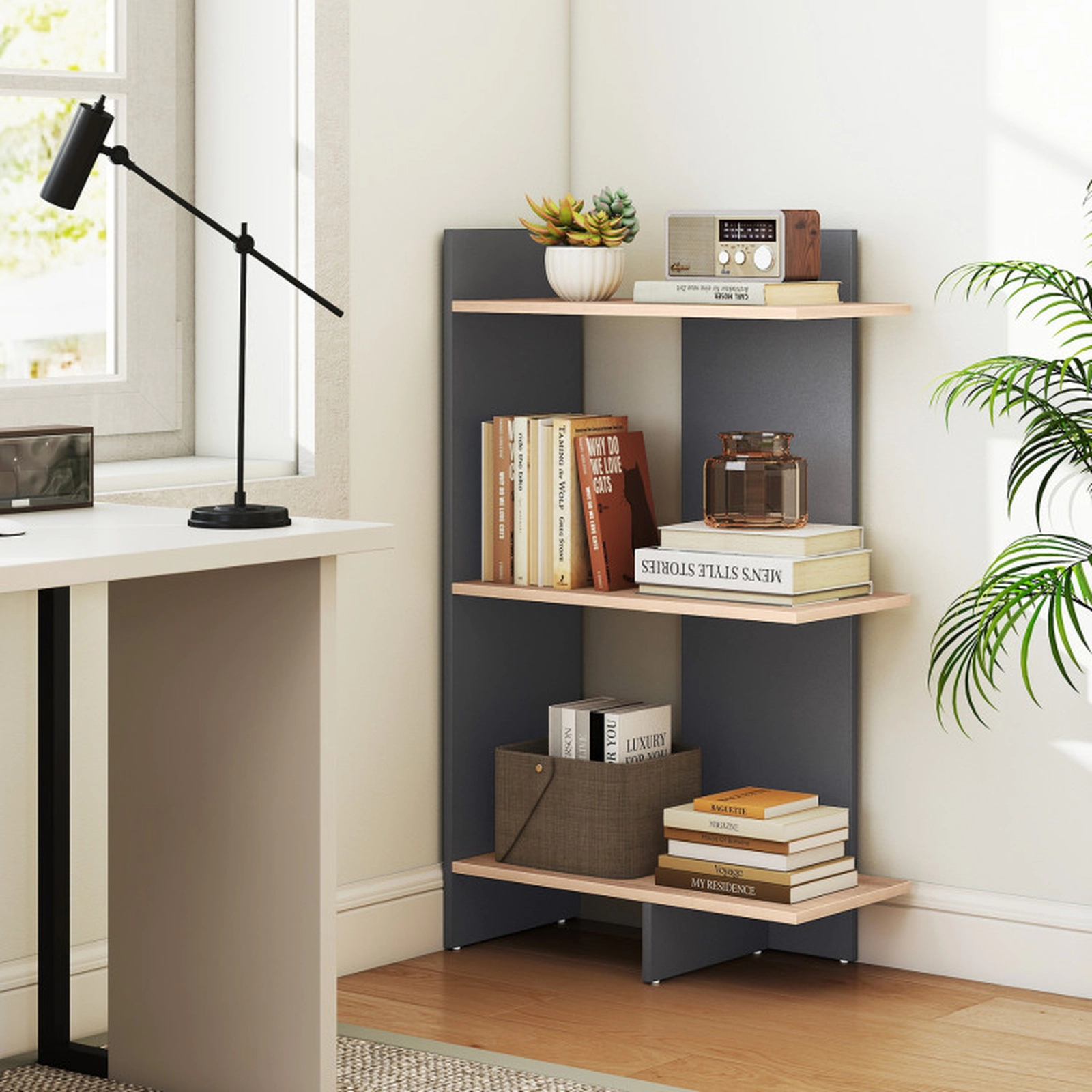 SUGIFT 3-Tier Wooden Bookshelf 39.5 with Anti-Tipping Kit and 15 Spacing