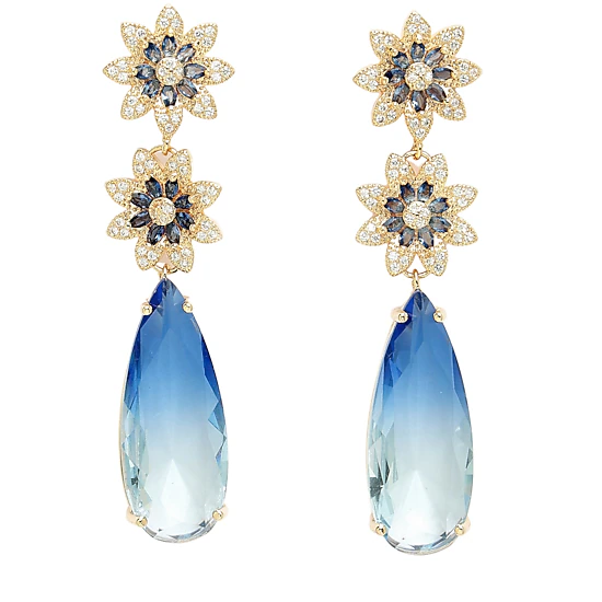 AGP PARIS Womens Diva Collection Double Flower Drop Earrings