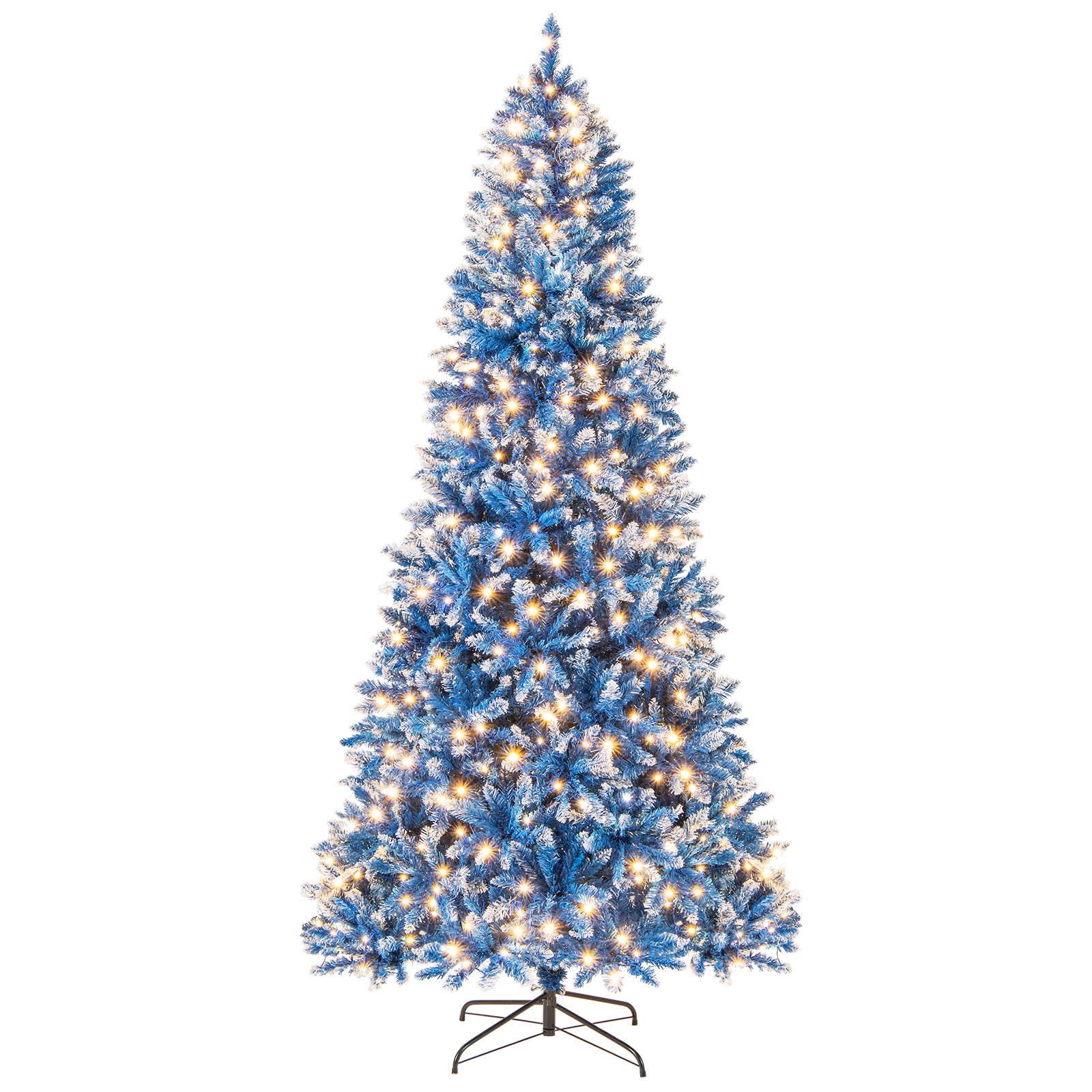 SUGIFT 8-ft Blue Pre-Lit Snowy Artificial Christmas Tree with 420 Warm White LED Lights and 1458 Tips
