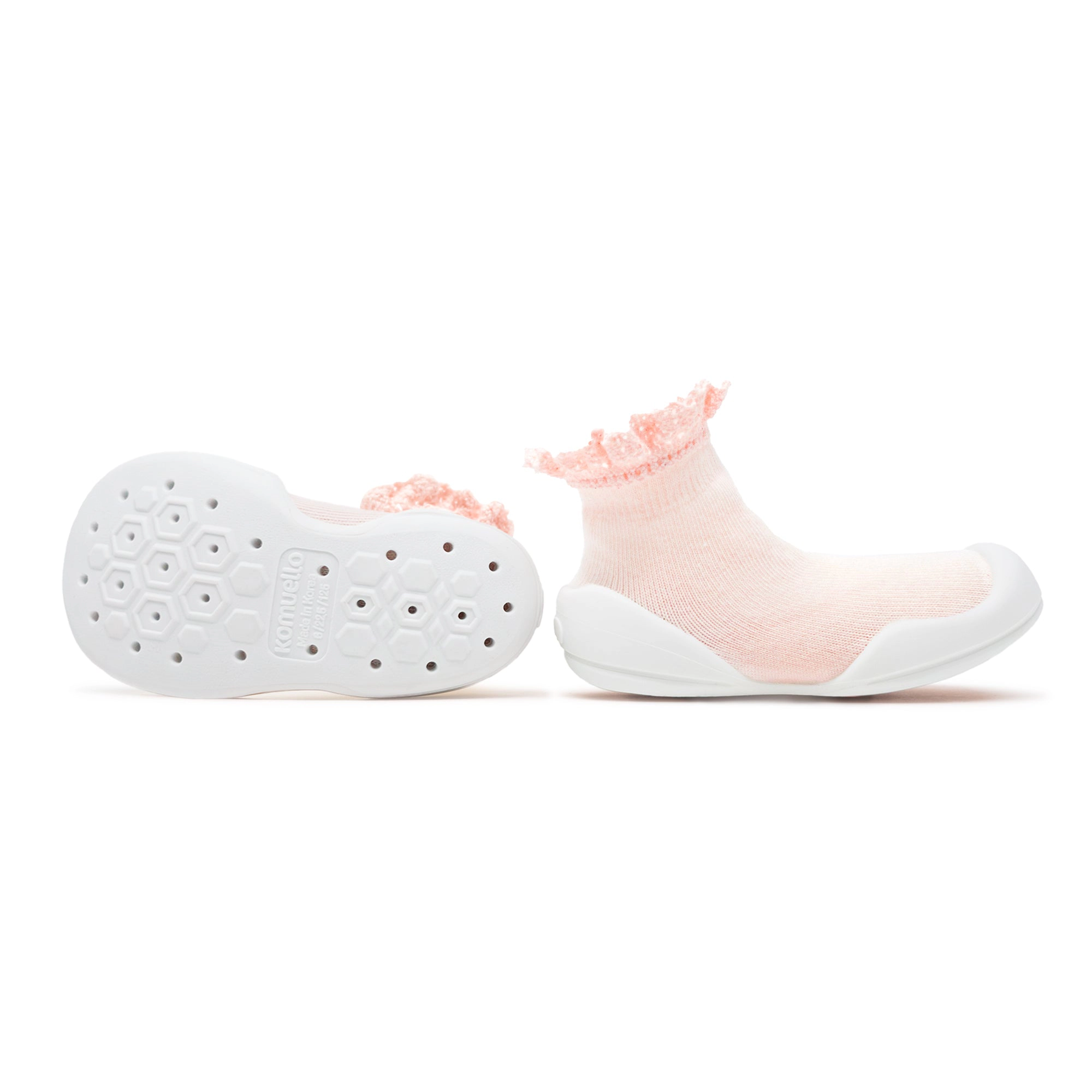 Komuello Baby Boy First Walk Sock Shoes Lace Trim Pink