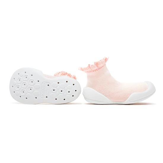 Komuello Baby Boy First Walk Sock Shoes Lace Trim Baby Pink
