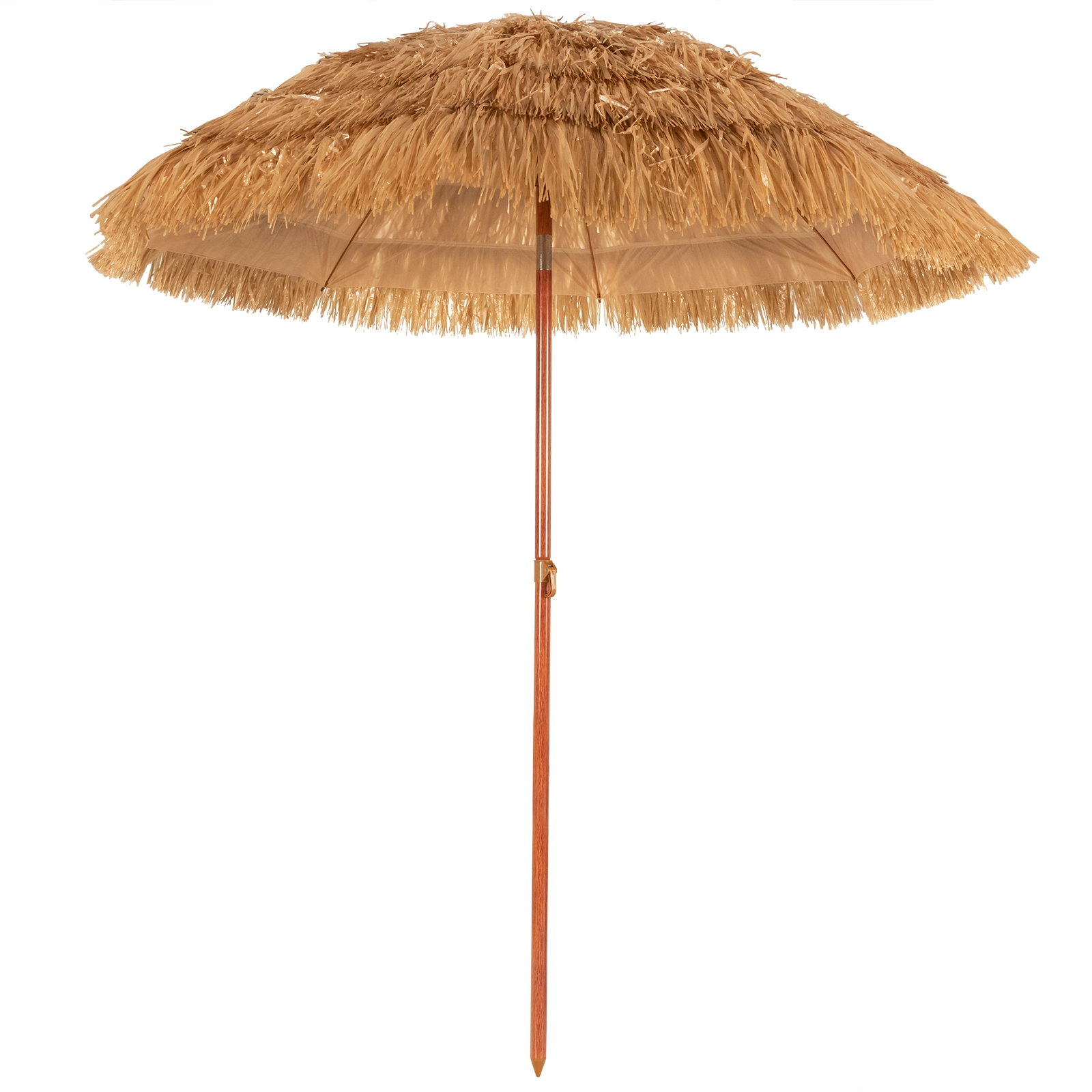 SUGIFT 6.5-ft Portable Thatched Tiki Beach Umbrella with Adjustable Tilt Iron Pole Khaki