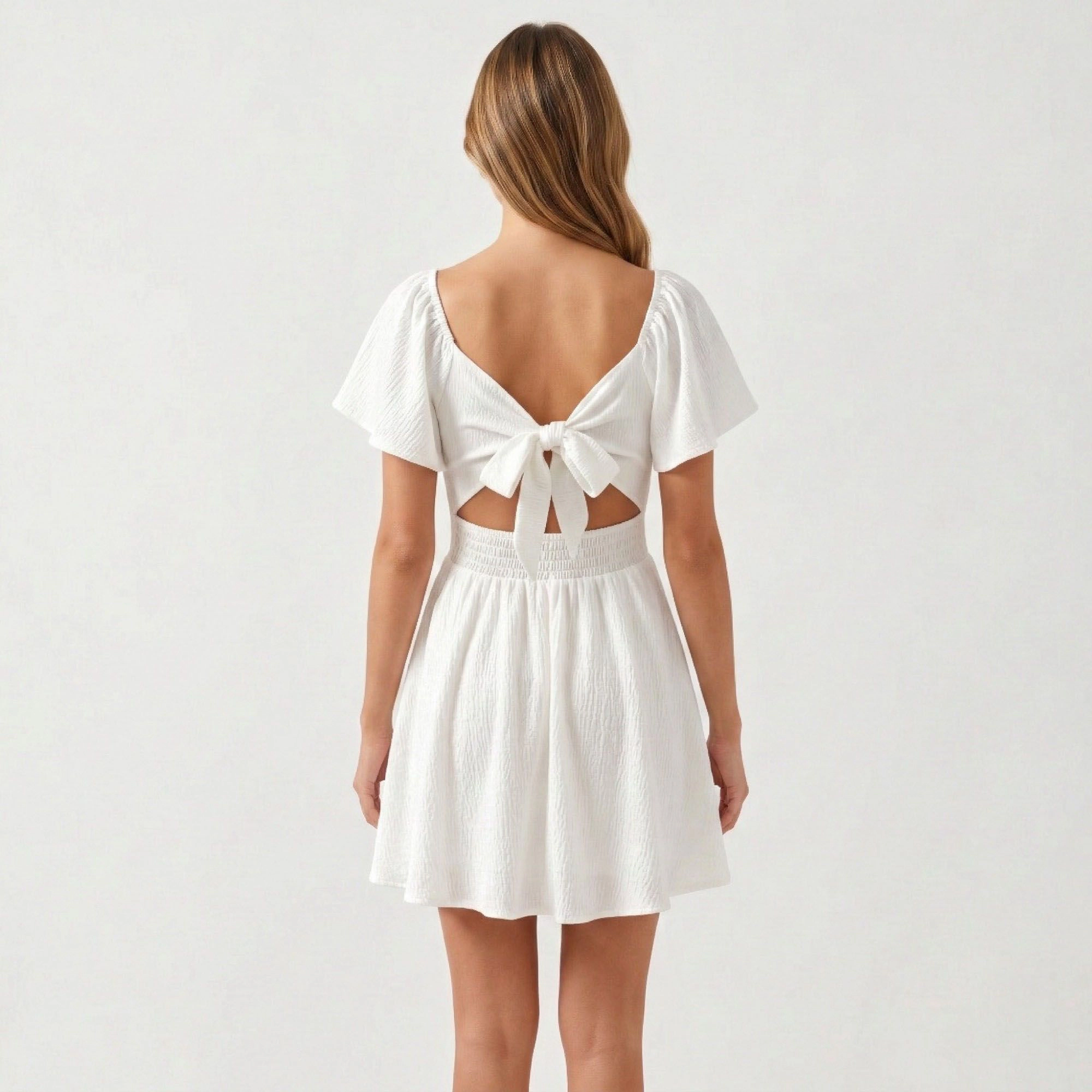 Anna-Kaci Womens Sweetheart Twist Front Flutter Sleeve Mini Dress