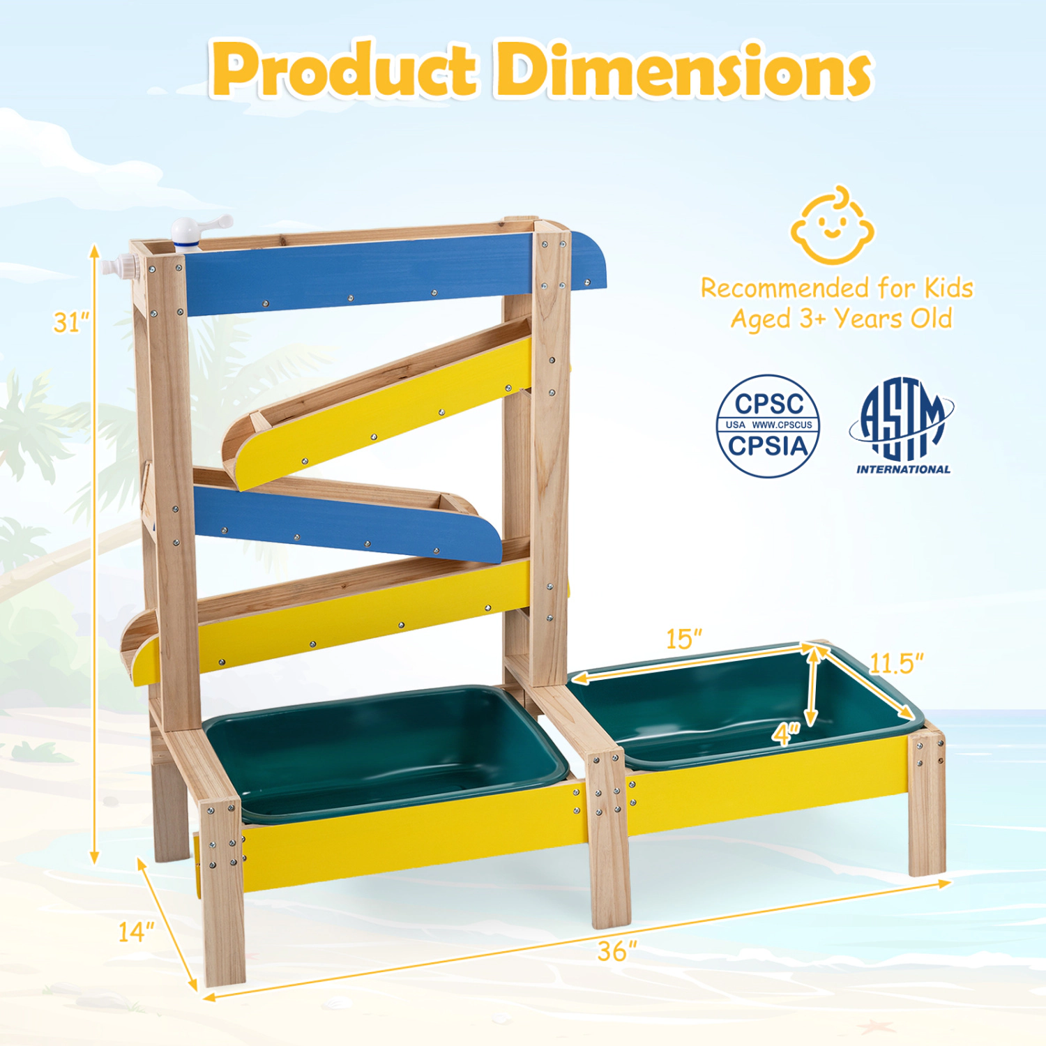 LJG Sand and Water Table for Toddlers with 2 Water Basins