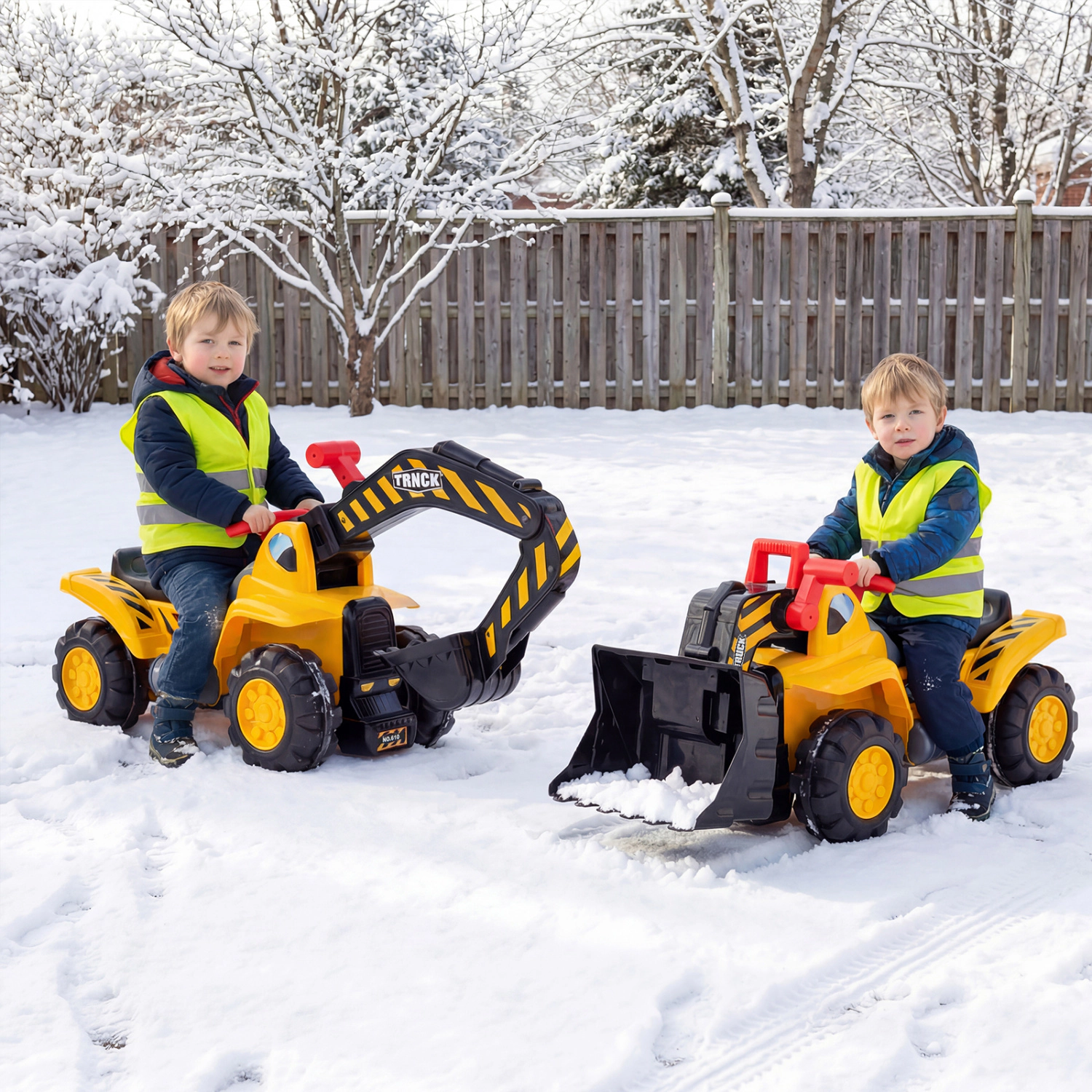 LJG Kids 3-in-1 Ride on Excavator Bulldozer Detachable with Engine Sound and Helmet