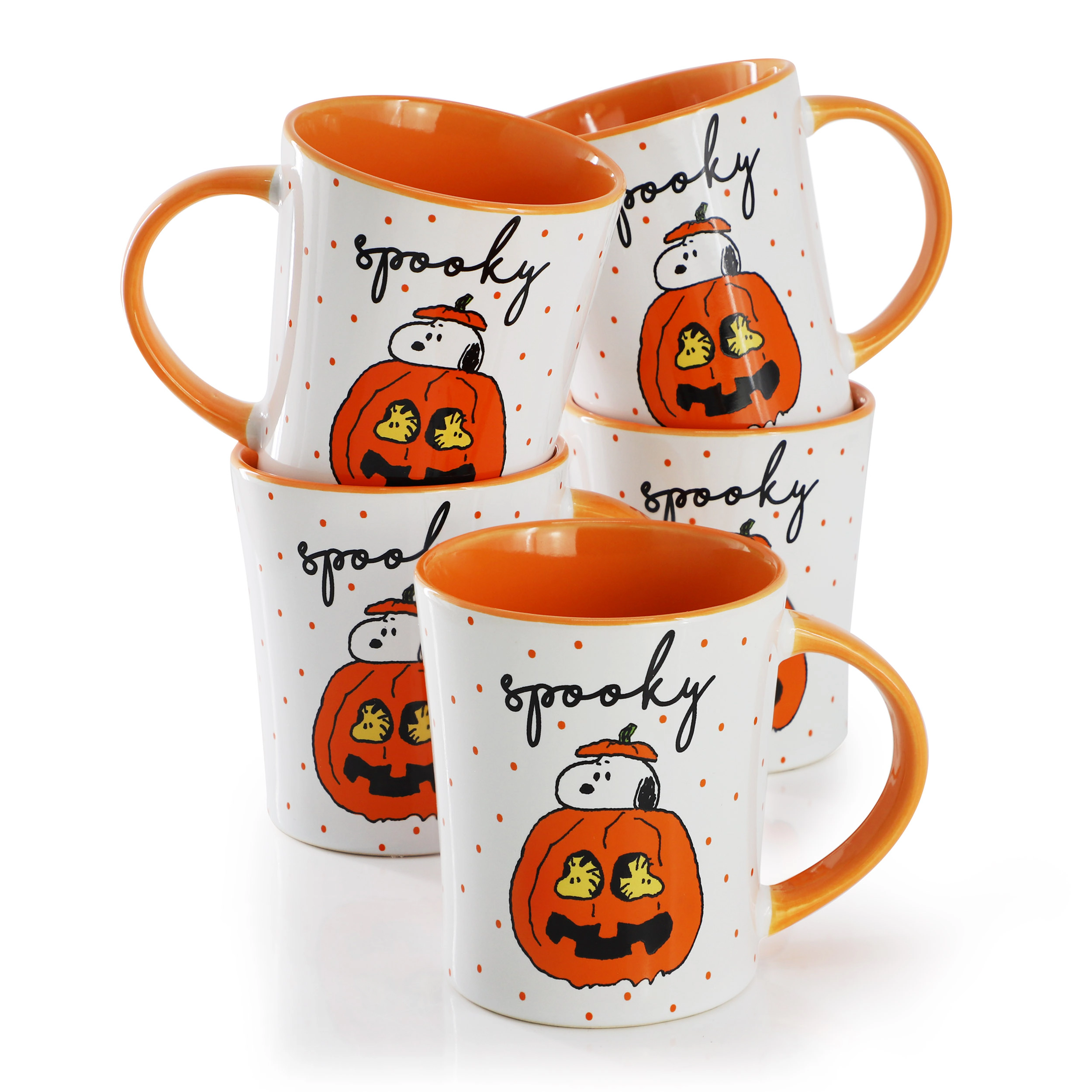 Peanuts Spooky 12 Piece 15 Ounce Funky Stoneware Mug Set in Orange