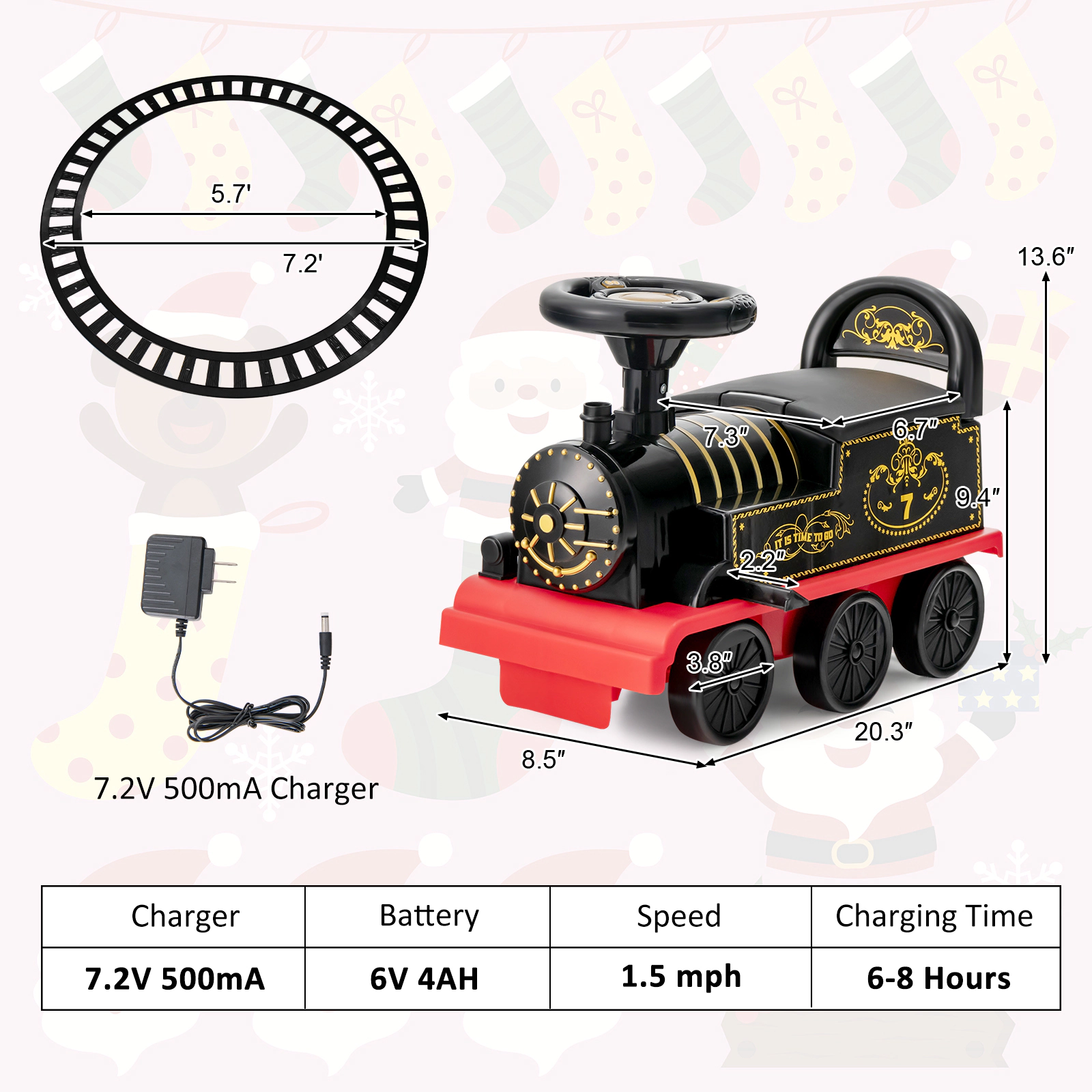 Costway 6V Electric Kids Ride On Train Motorized Toy w/ Track & 6 Wheels Blue