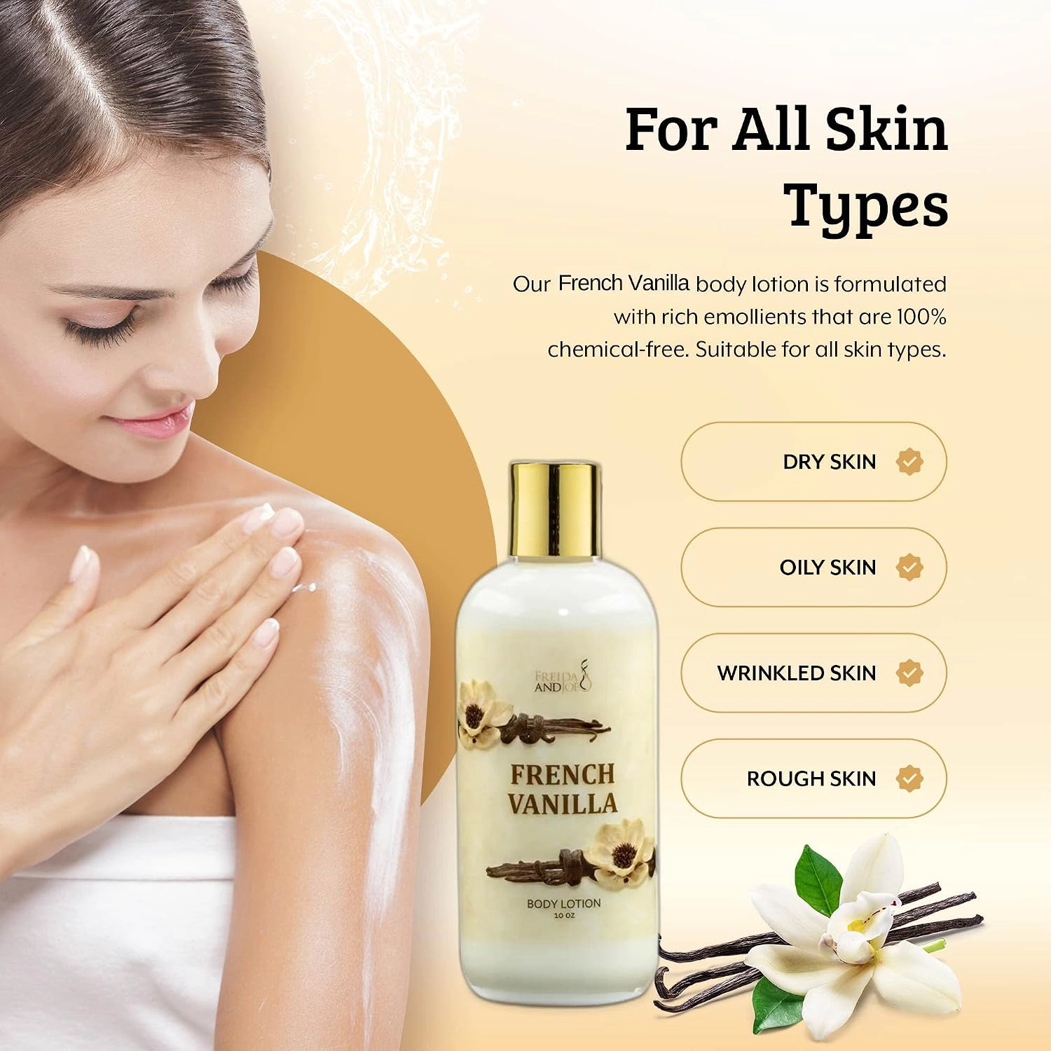 Freida and Joe Women French Vanilla Fragrance Body Lotion in 10oz Bottle