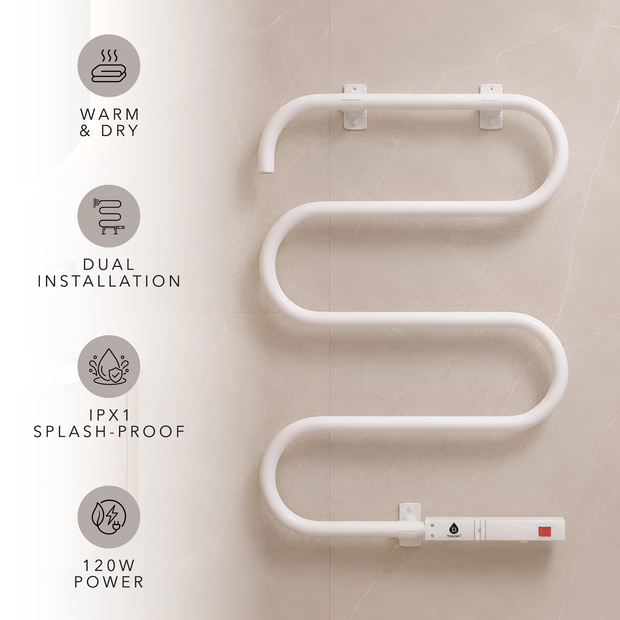 Pursonic Electric Heated Towel Warmer Rack – Wall-Mount or Freestanding